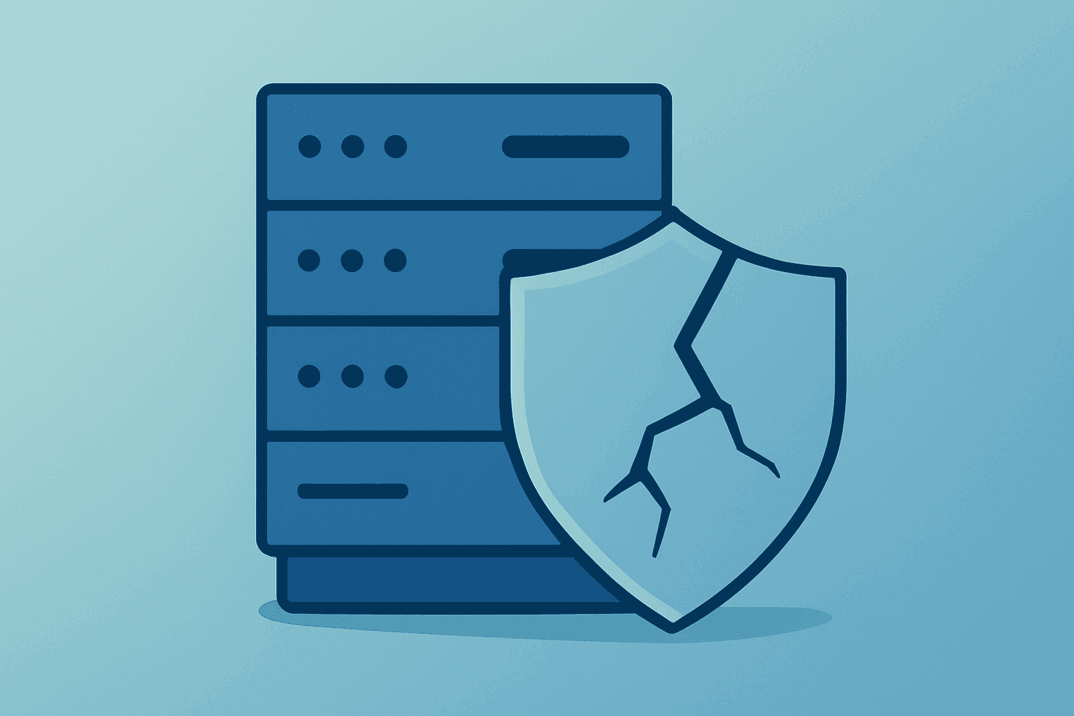 Flat vector of a stylized server split by a cracked seam to symbolize the OpenAI lawsuit testing consumer protection law.