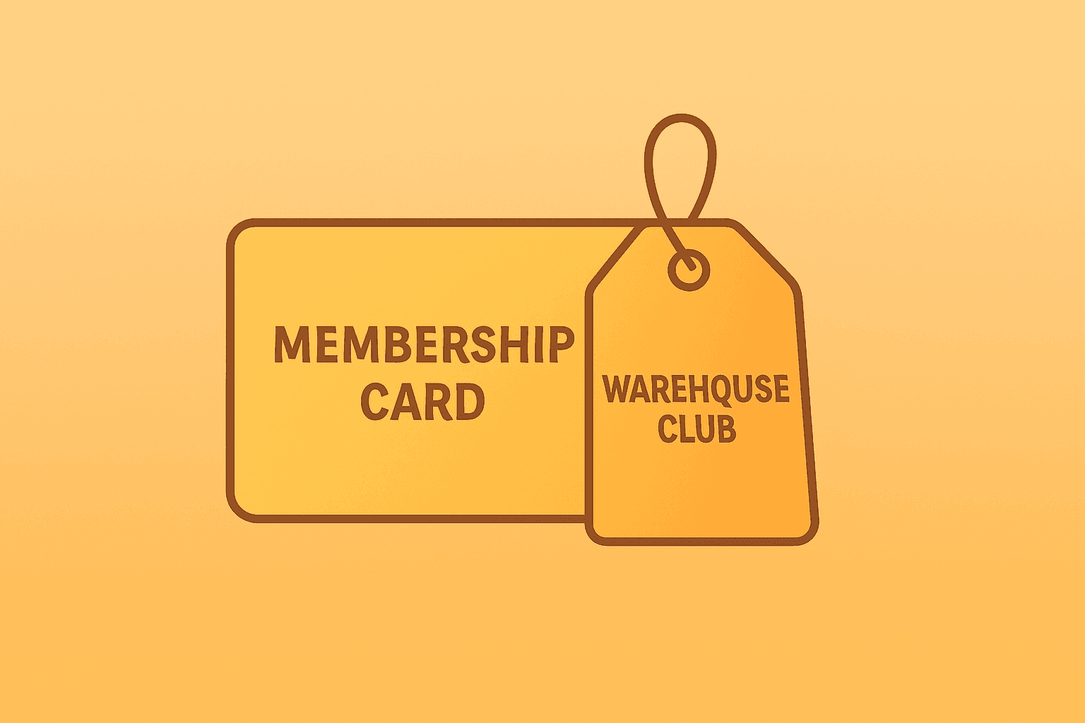 Flat-vector membership card fused with a warehouse club tag on a smooth gradient representing the Walmart membership bundle.