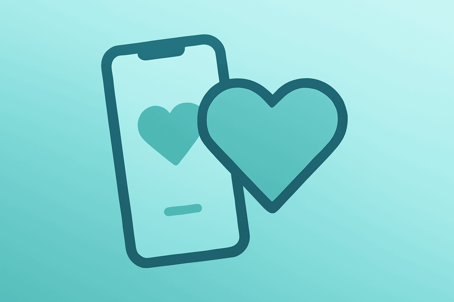 Centered flat vector of a phone merging with a heart to represent Match Group Q1 2026 results and momentum.