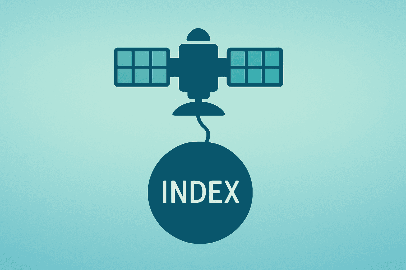 Flat vector of a satellite tethered to an index band symbolizing SpaceX stock Nasdaq-100 inclusion and index-driven demand