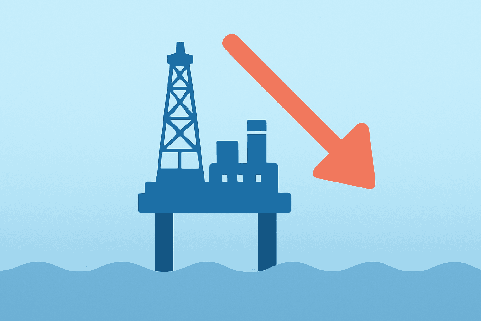 Flat vector of an offshore oil platform under threat illustrating Trump Iran speech oil prices and market risk.