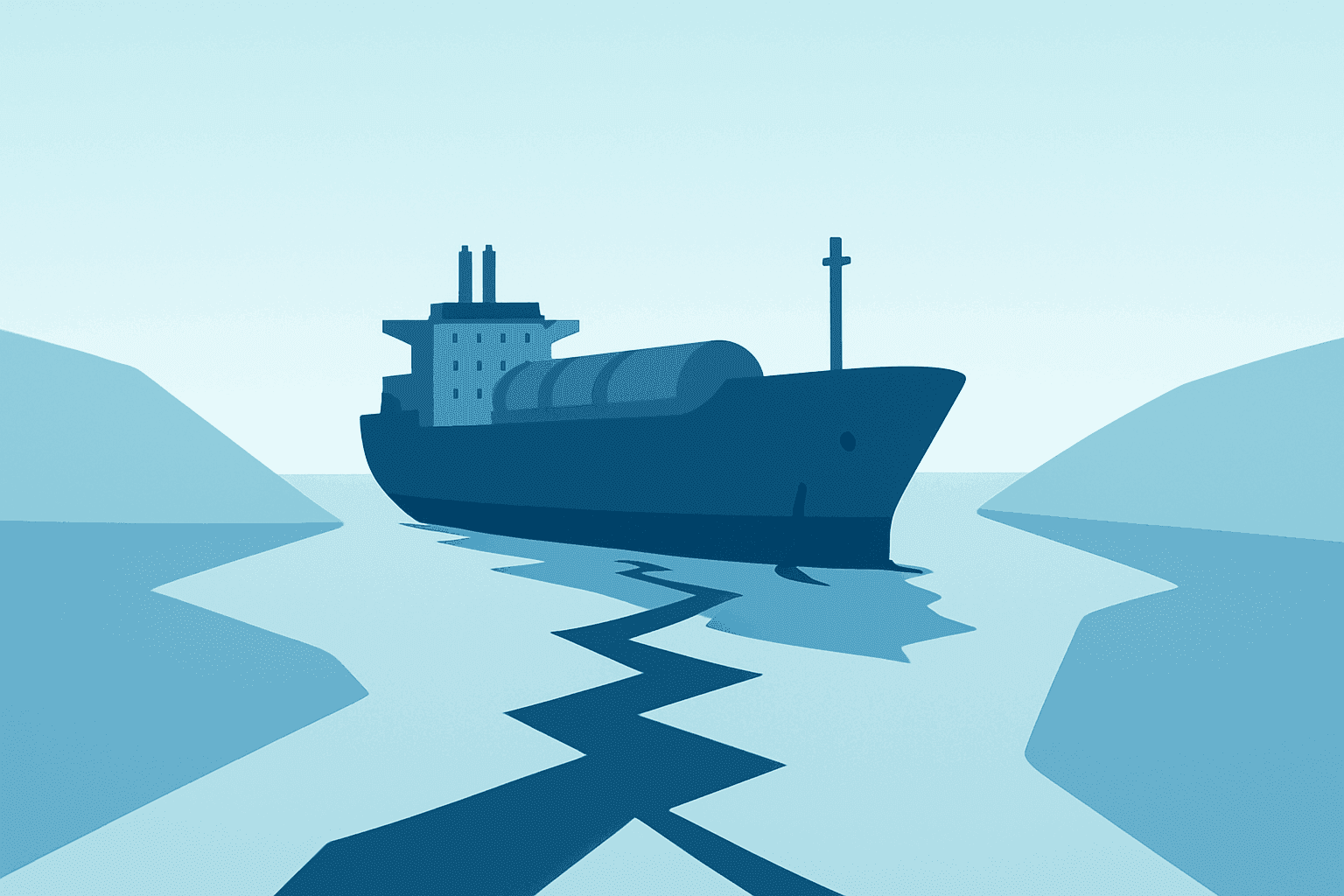 Flat vector of an oil tanker and broken pipeline evoking Hormuz supply risk amid Oil Prices Rise on U.S.-Iran Tensions.