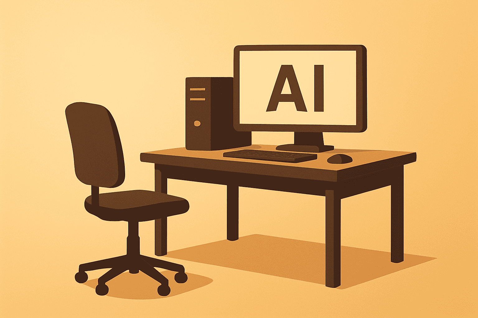 Flat-vector cover showing an AI research workstation with an empty chair evoking Yann LeCun to Leave Meta and talent shift.