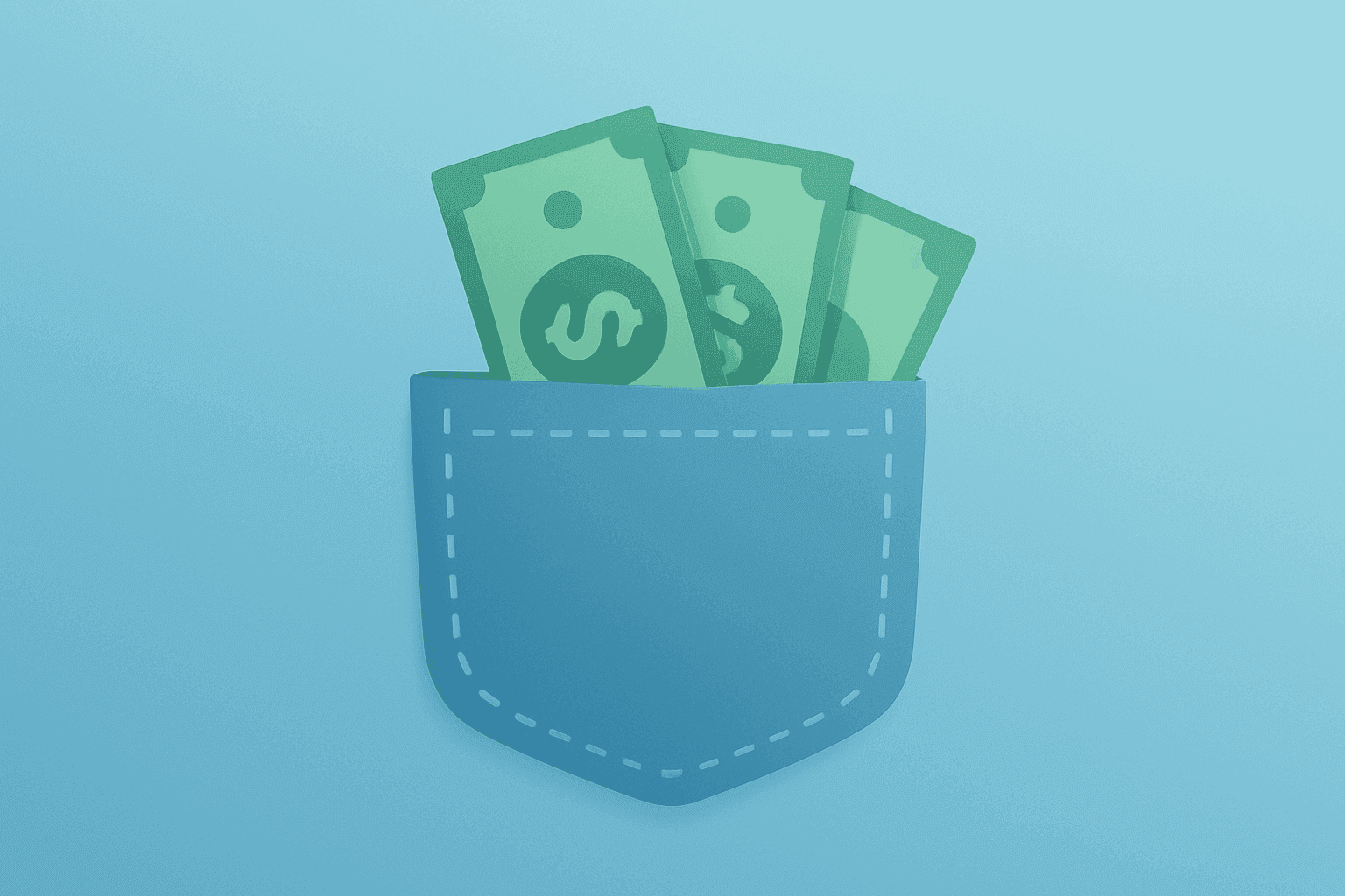 Flat filled vector of a denim pocket expanding to signal cash flow and returns, tied to Levi Strauss Q2 earnings beat.