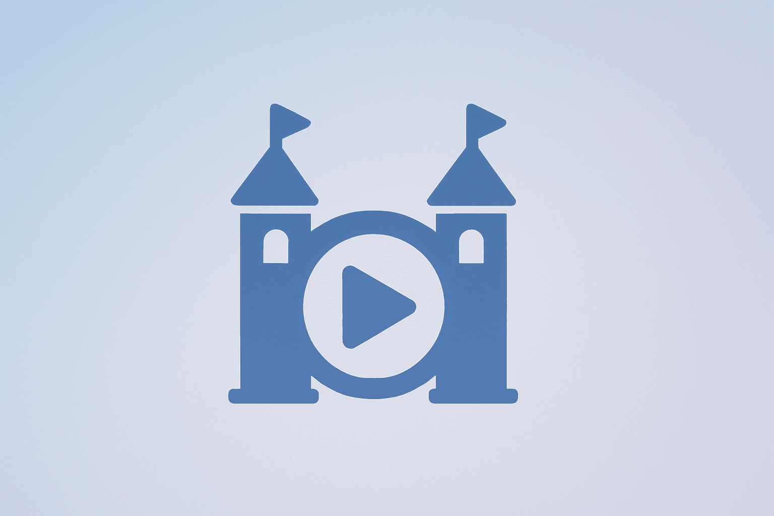 Flat-vector of a theme-park gate fused with a streaming play icon to symbolize Disney earnings focus on parks and streaming.