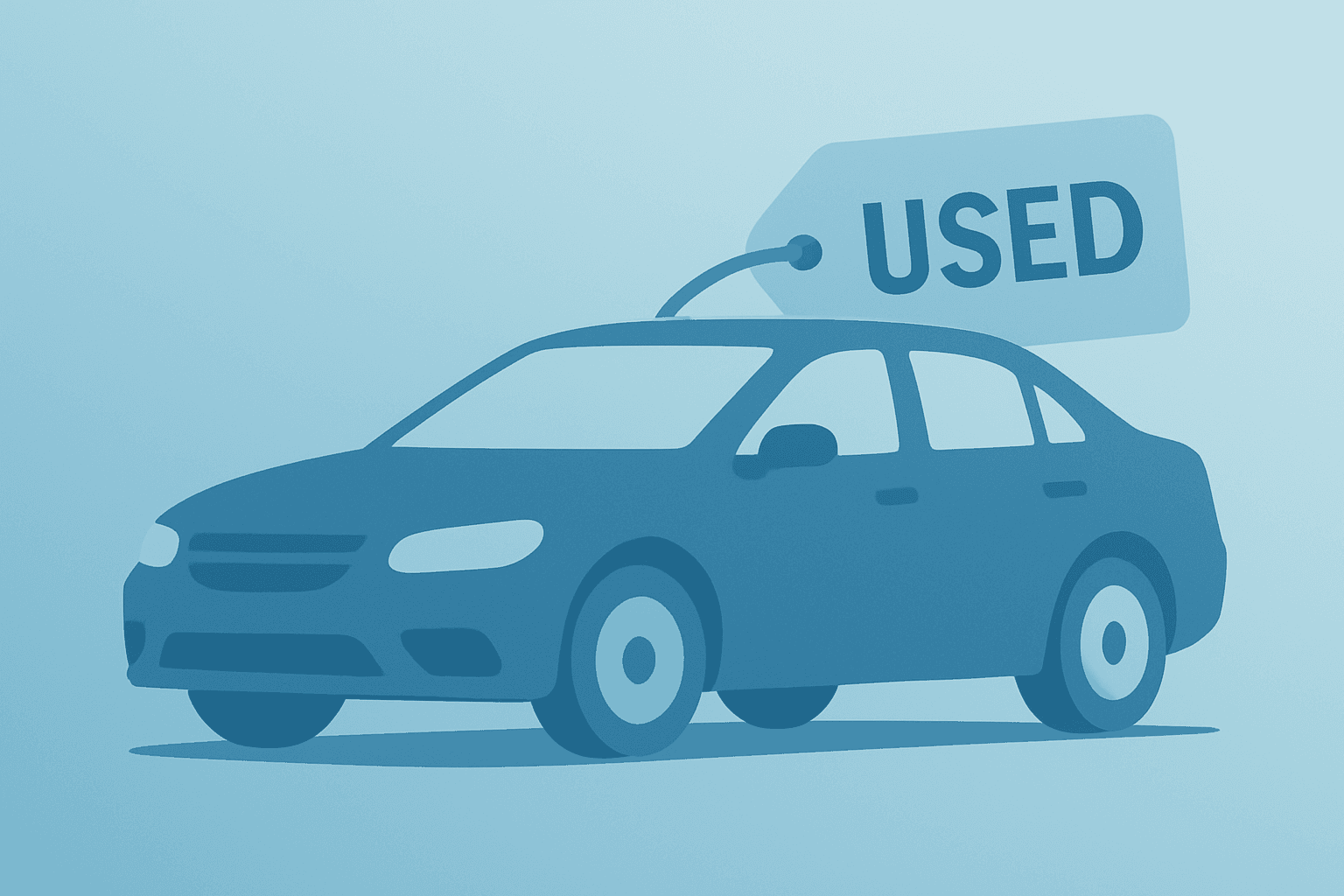 Flat filled vector of a used car with a fading price tag to symbolize CarMax earnings pressure on margins and volume.