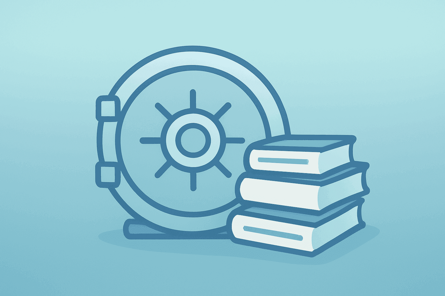 Flat vector of a bank vault with stacking ledgers representing Scotiabank earnings record quarter and capital strength.