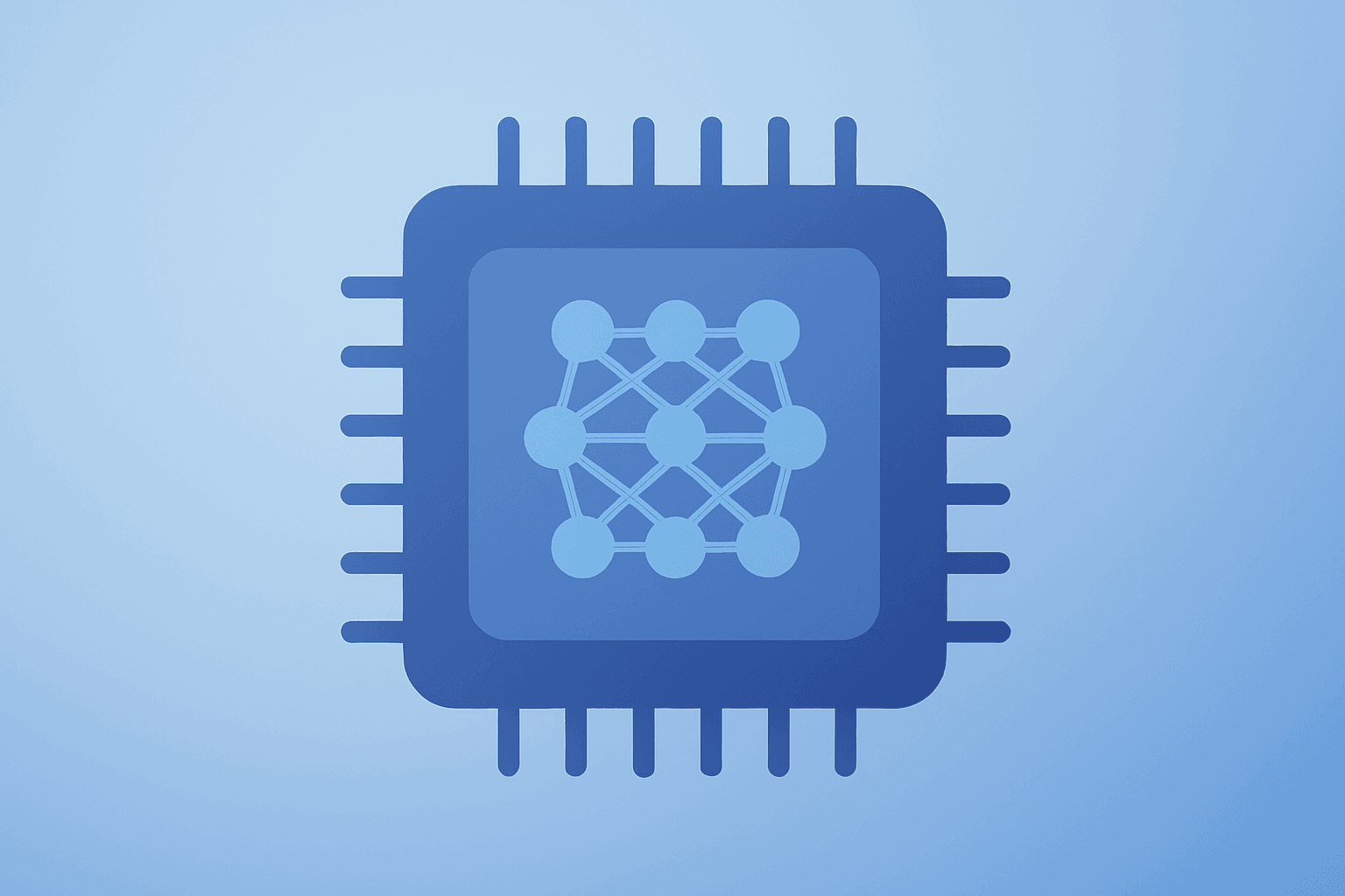 Flat vector of a chip die exposing model weights to illustrate open-weight AI models and policy tension.