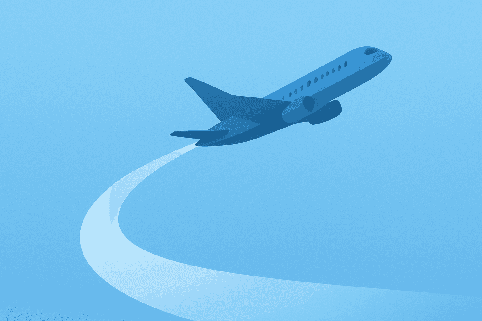 Flat vector of a narrowbody jet fused with a route ribbon to represent United Airlines international expansion and A321XLR.