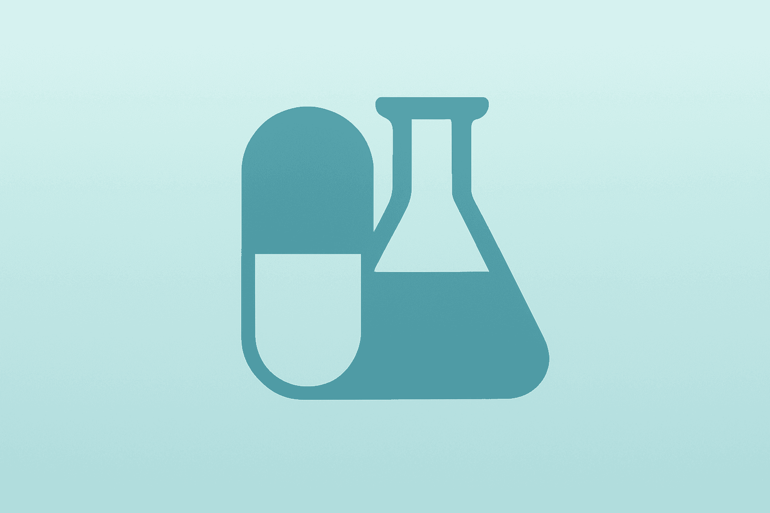Flat filled vector of a capsule merged with a lab flask symbolizing the Pfizer YaoPharma deal and oral GLP-1 pipeline.