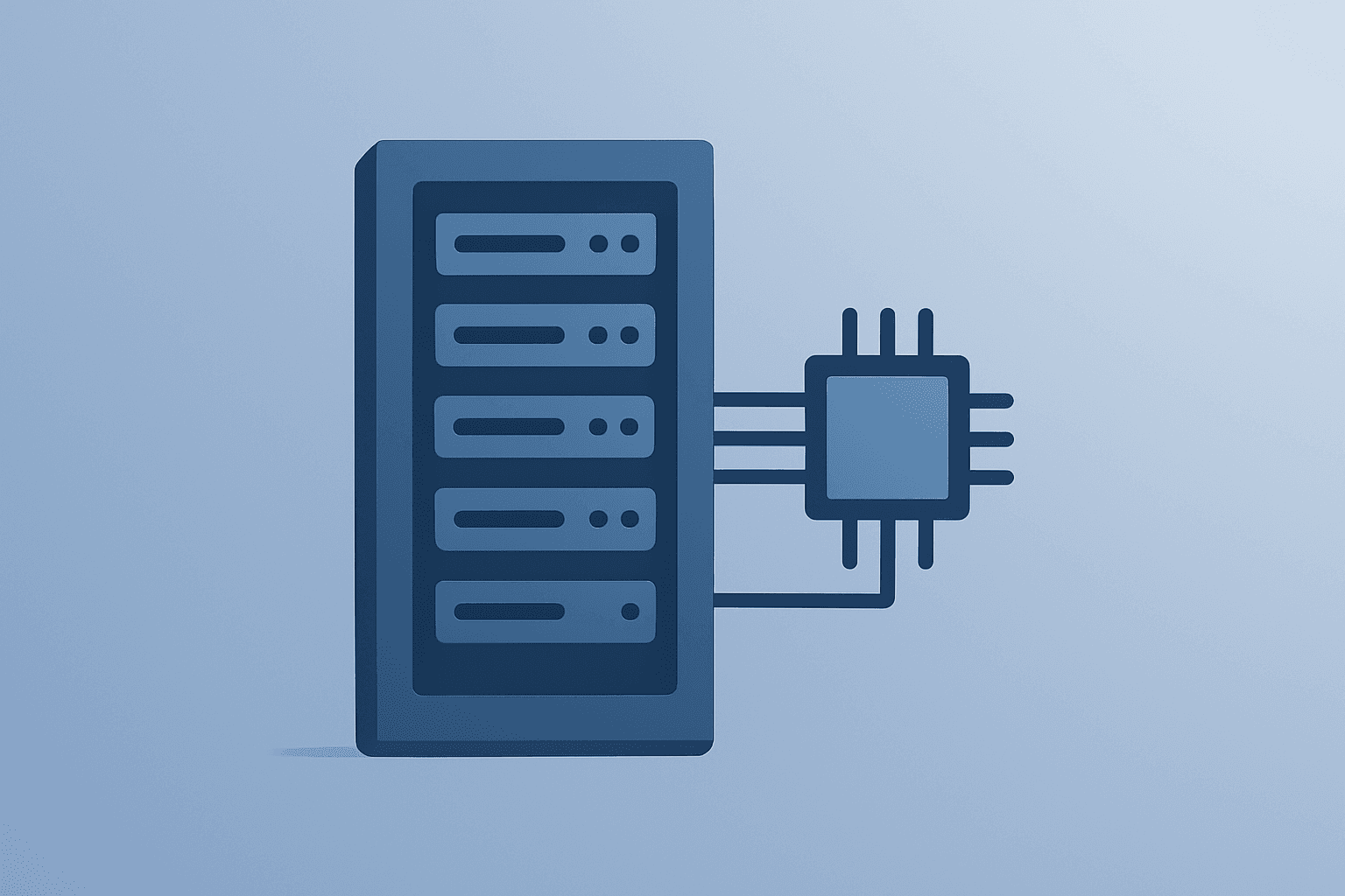 Flat filled vector of a server chip with a fractured supply shell symbolizing Intel Q1 guidance constraints.