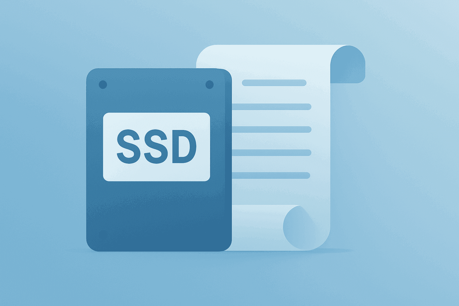 Flat filled vector of a server drive fused with a folded contract page symbolizing SanDisk stock's AI memory backlog.