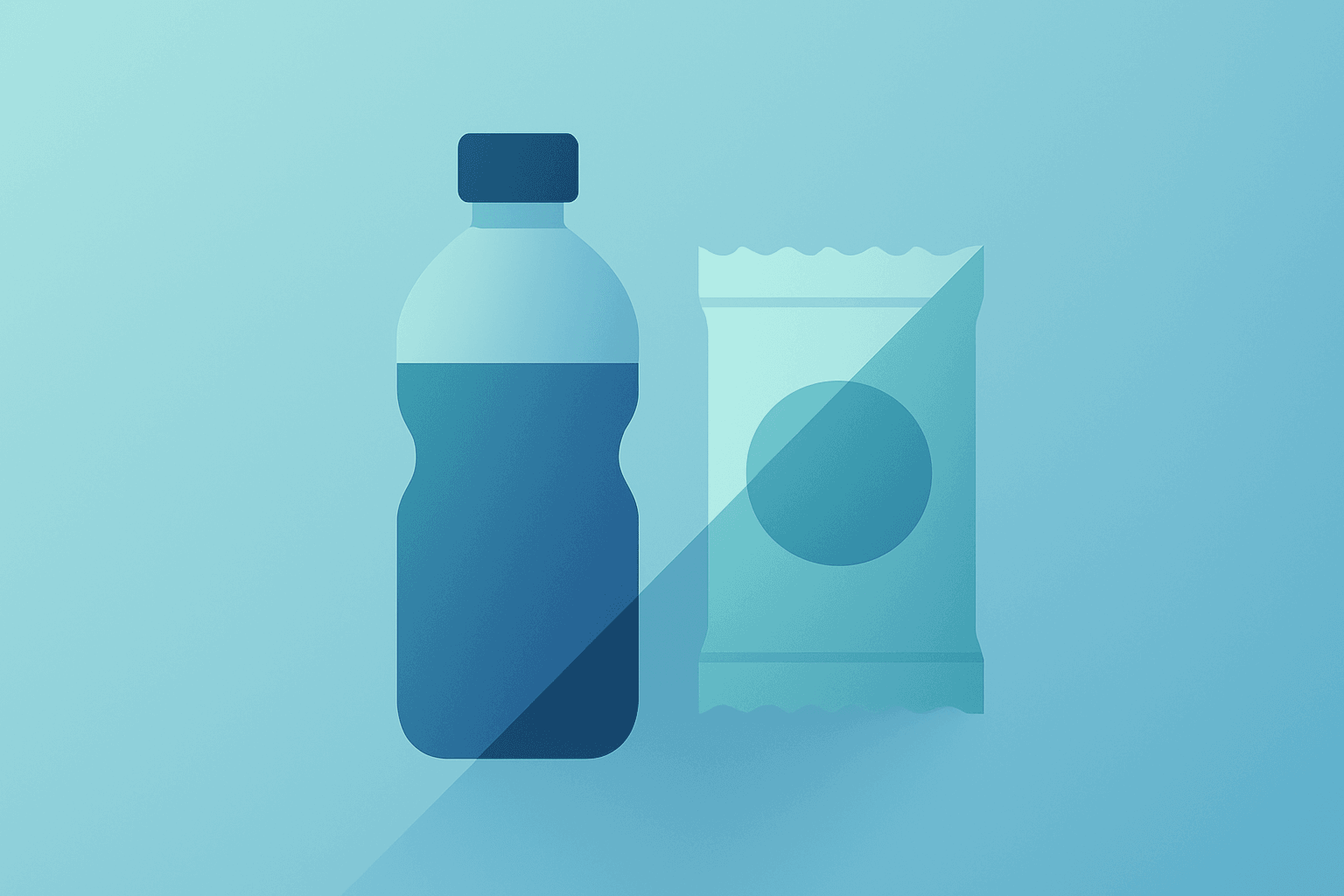 Flat filled vector of split beverage bottle and snack symbolizing international strength vs U.S. softness in PepsiCo earnings