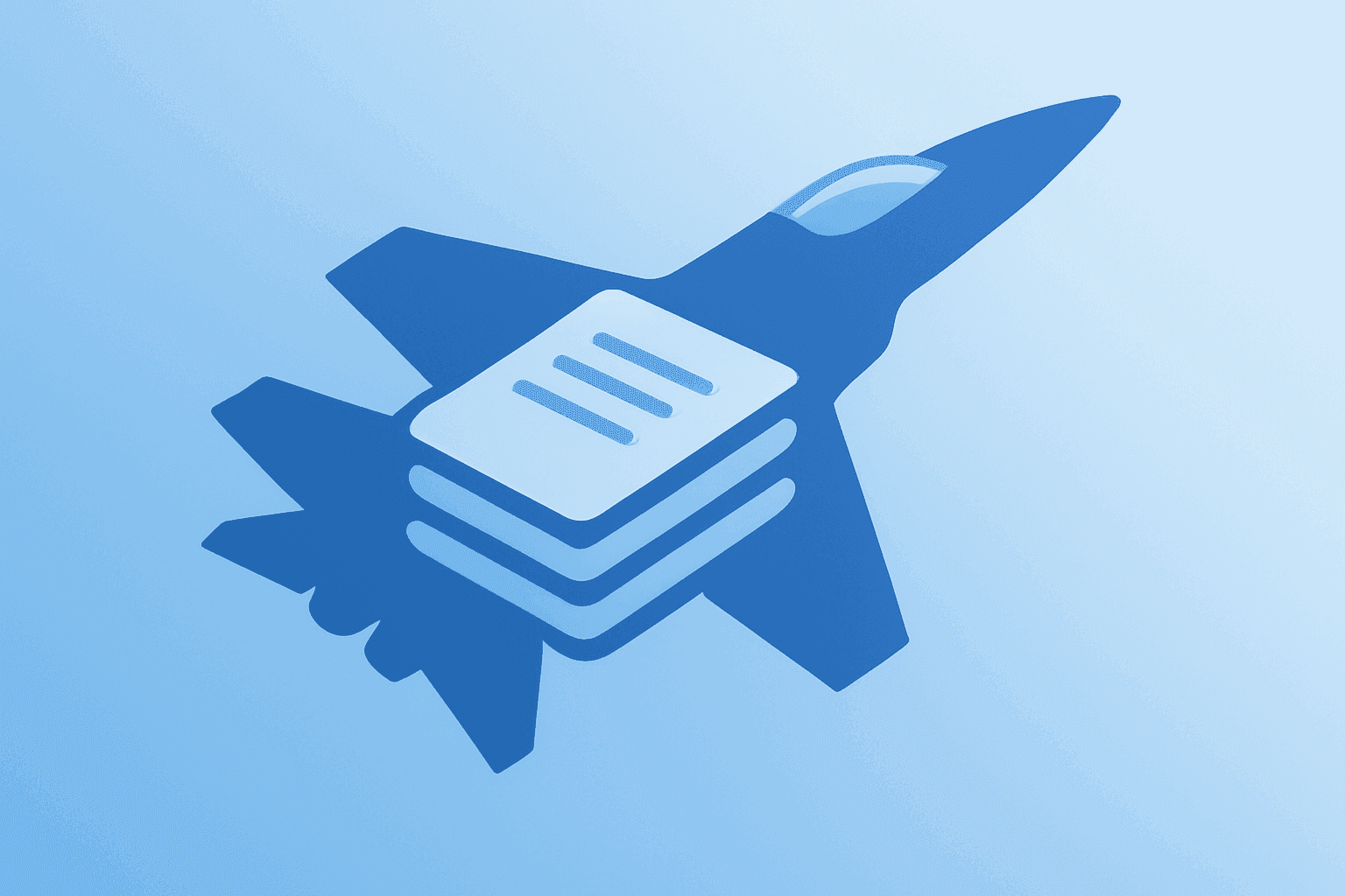 Flat vector of a stylized fighter jet merged with a growing contract stack to illustrate Saab Q2 2026 results.