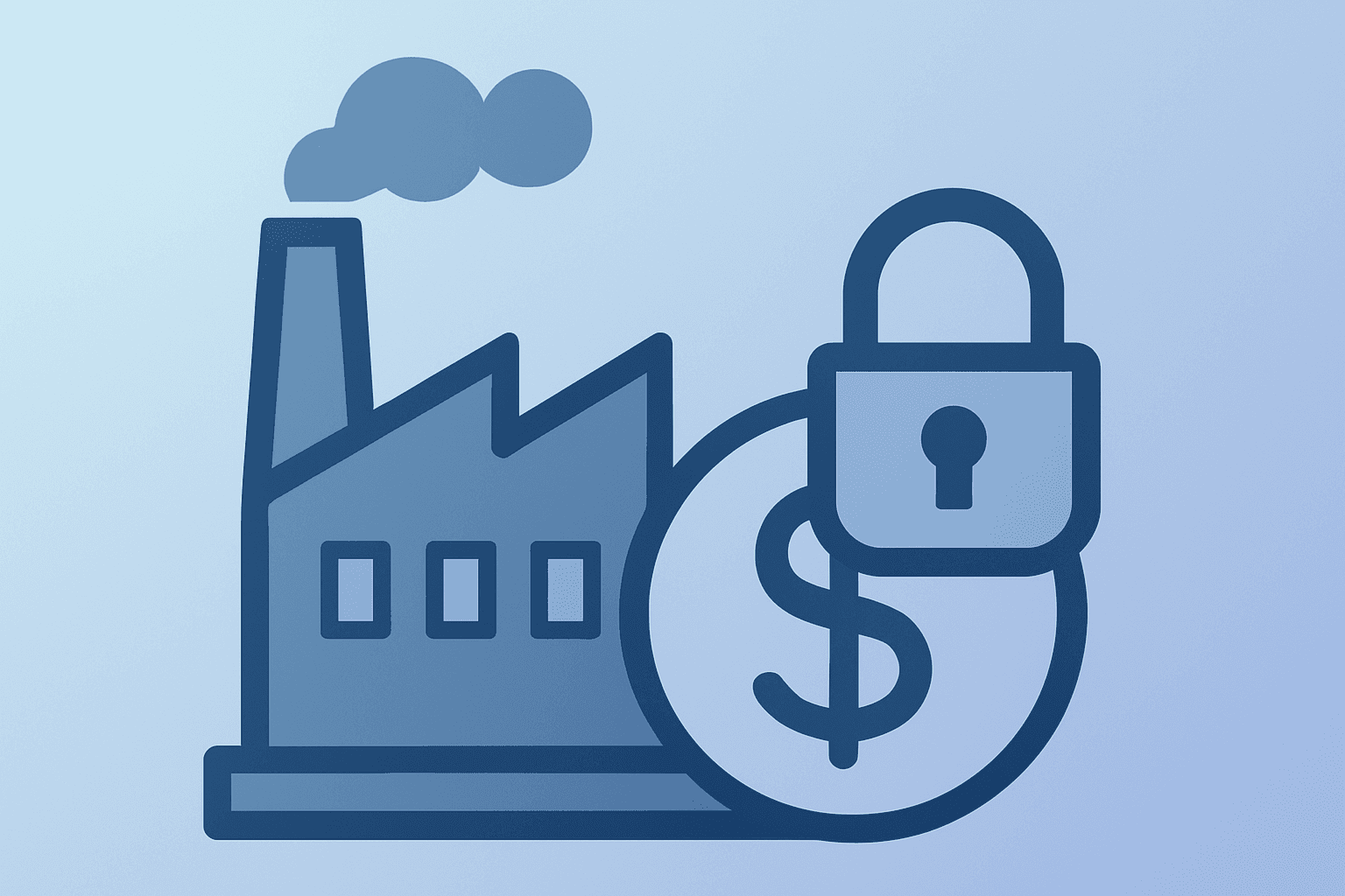 Defense plant with locked dividend hatch symbolizing Trump Blocks Buybacks for Defense Companies, a sector payout freeze.