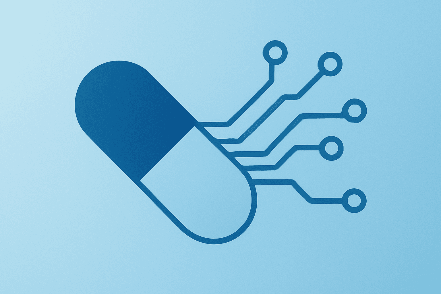 Flat filled vector of a biotech vial fusing with a neural circuit to symbolize the Eli Lilly Centessa acquisition and cleminorexton pipeline.