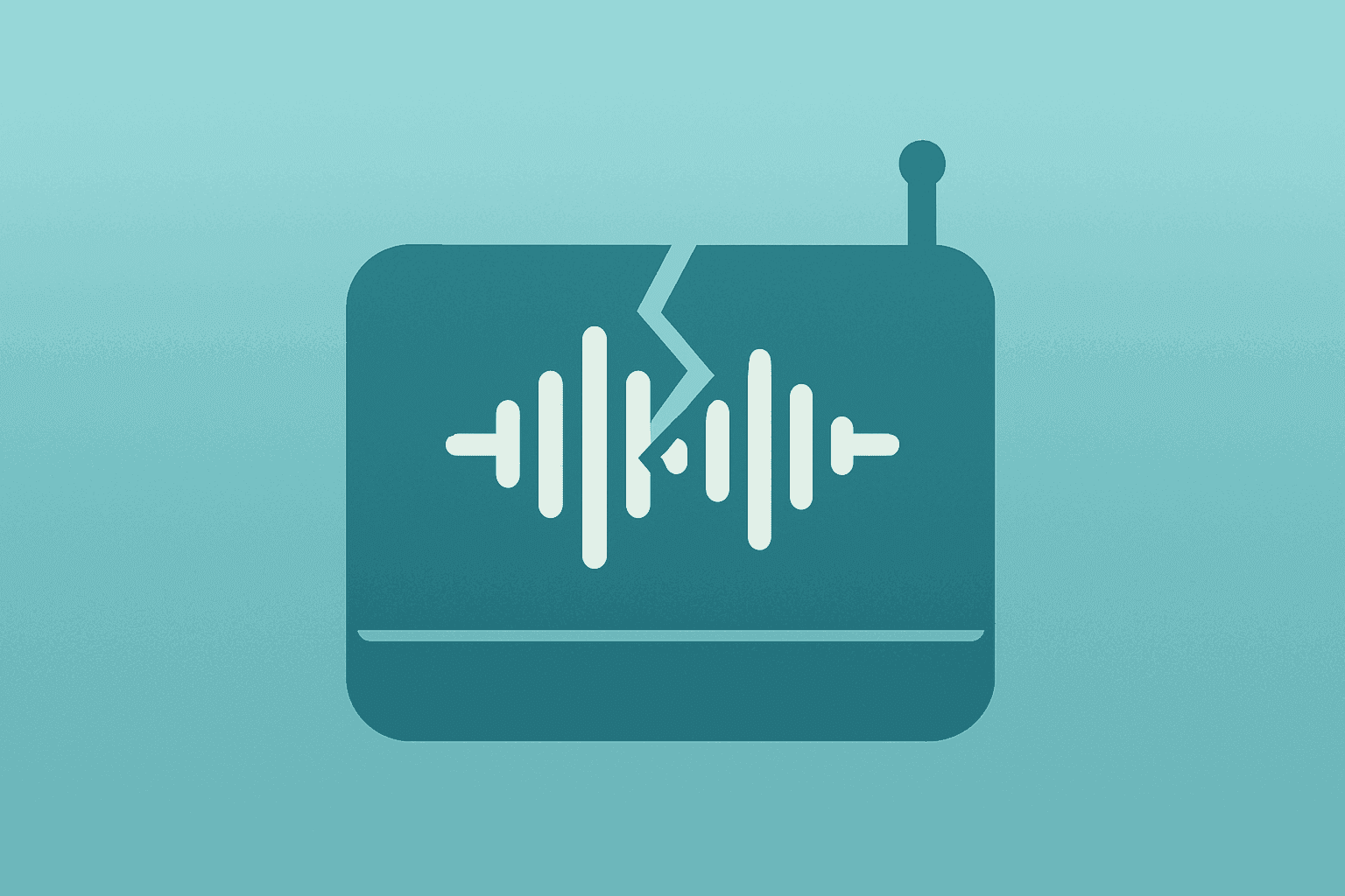 Flat filled vector of a streaming device with dimmed speaker and fractured waveform evoking Spotify earnings guidance shock