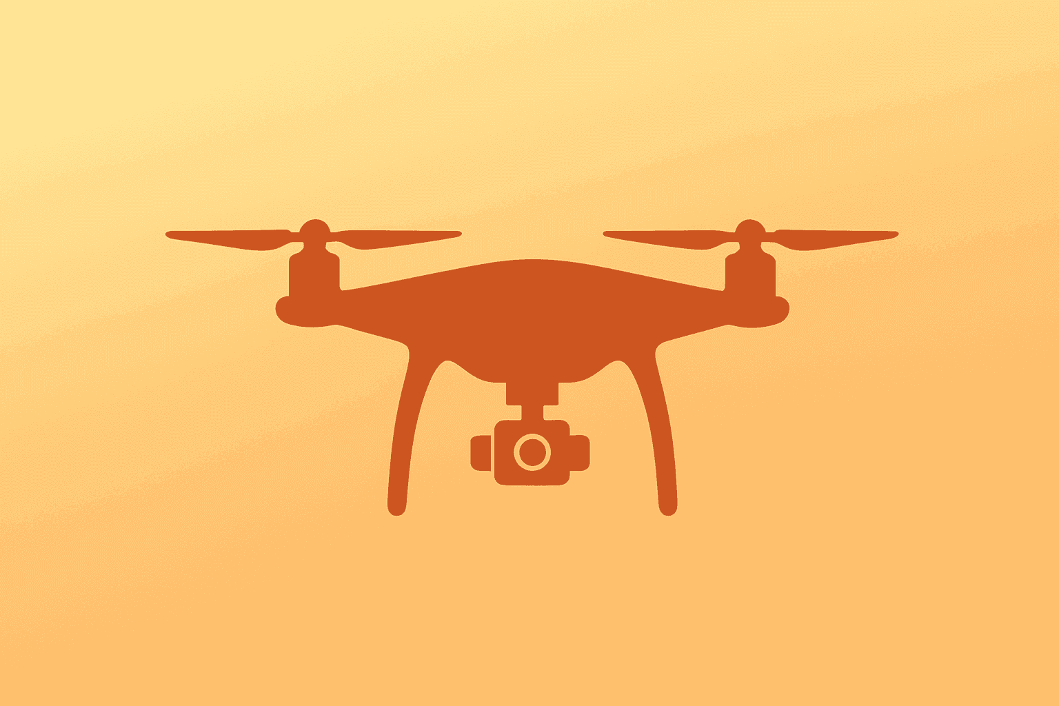 Flat filled vector of a drone surging forward on an amber-sand gradient, illustrating Unusual Machines Pentagon Talks.