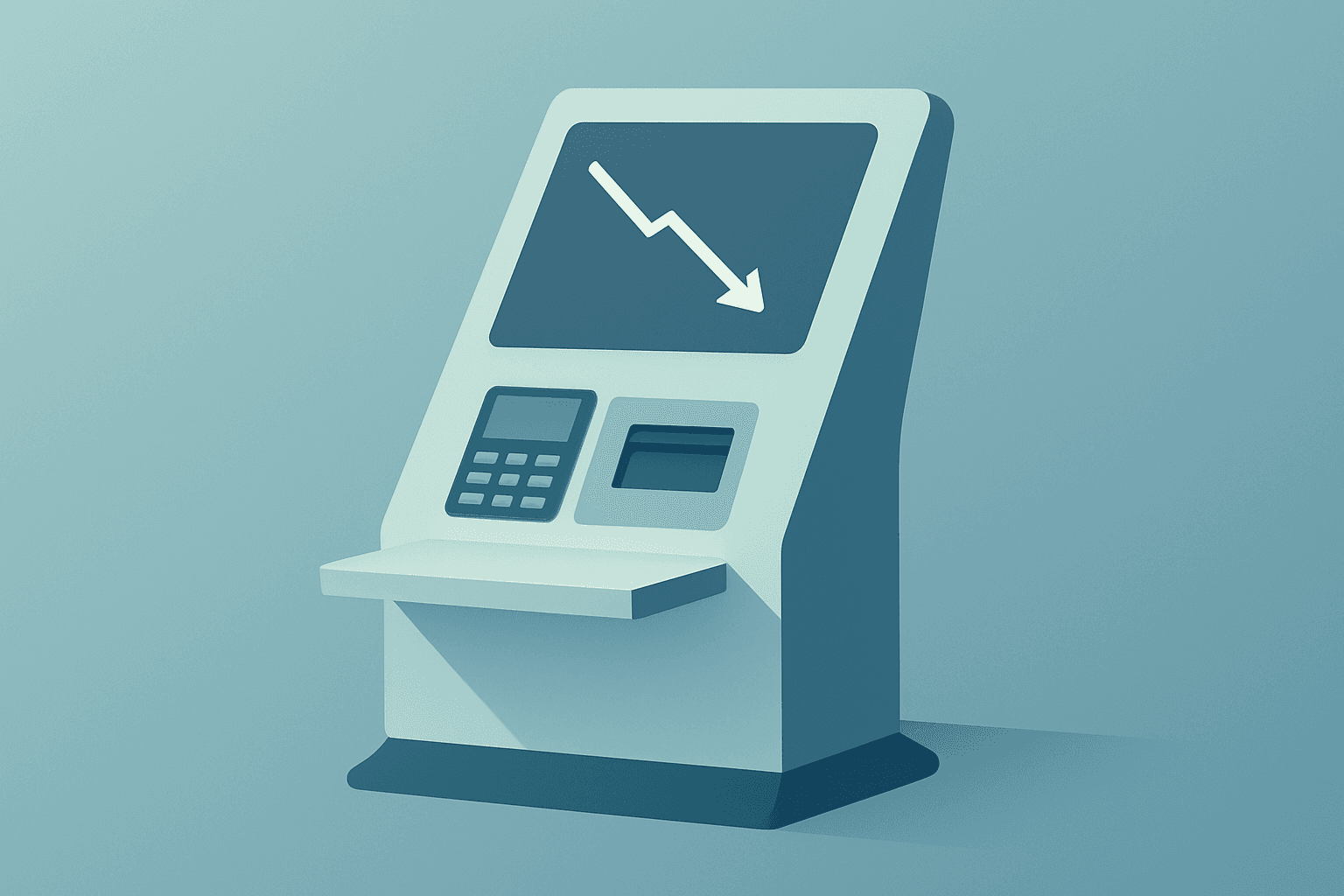 Flat-vector checkout kiosk with a dimming screen to symbolize Best Buy earnings' profit beat amid softer holiday sales.