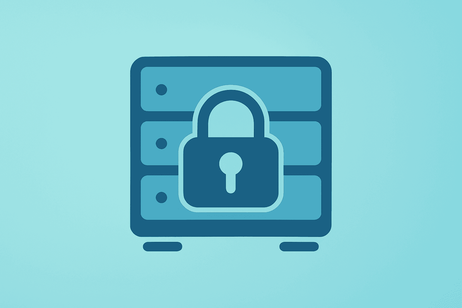 Flat filled vector of a server vault fused with a sealed lock evoking SoftBank OpenAI investment completion.