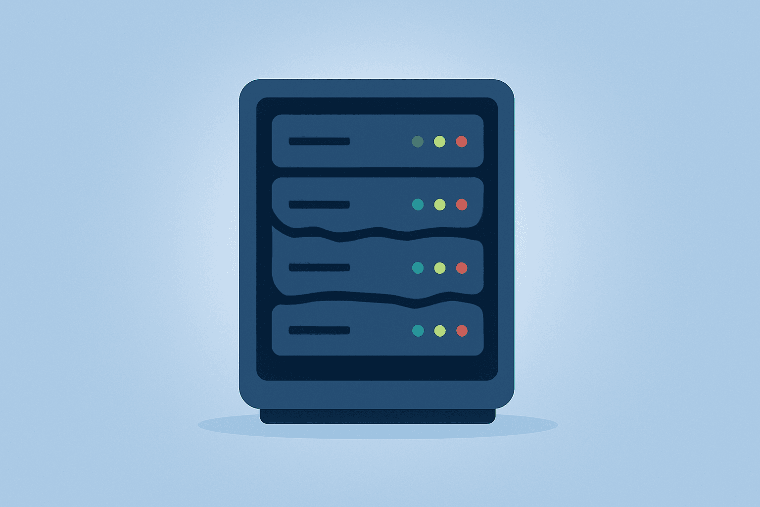 Flat-vector server tower with dimming core symbolizing Nebius Meta AI deal and tradeoff between rapid growth and GAAP loss.