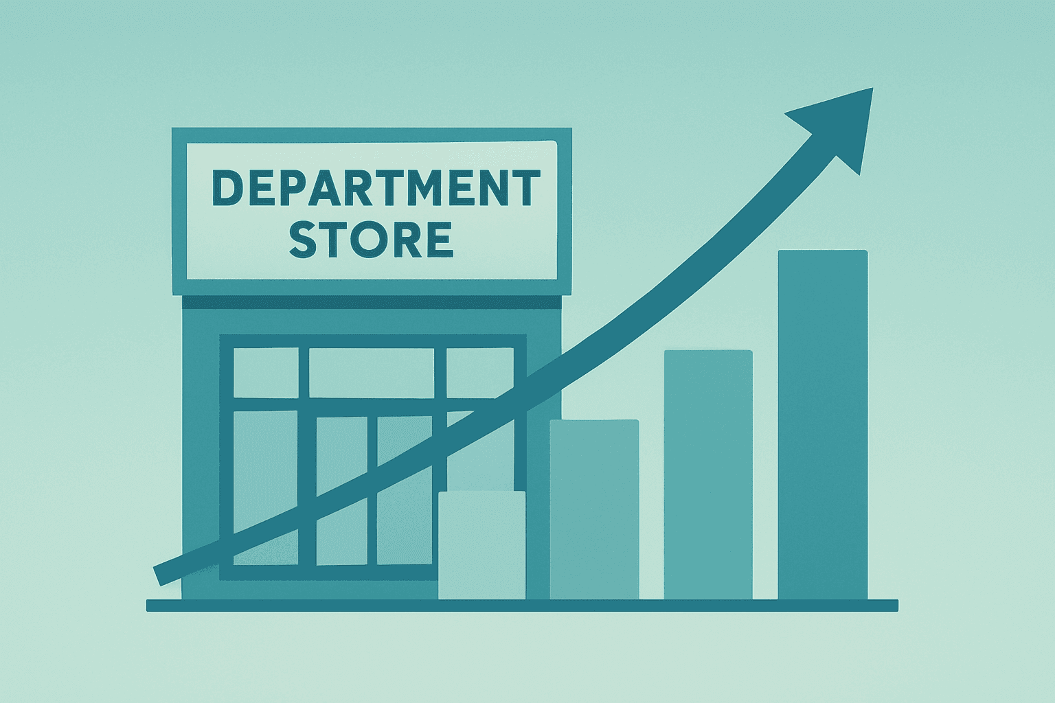 Flat-vector department-store storefront lifting racks to suggest Macy's Q2 2026 earnings momentum and tariff refund support.