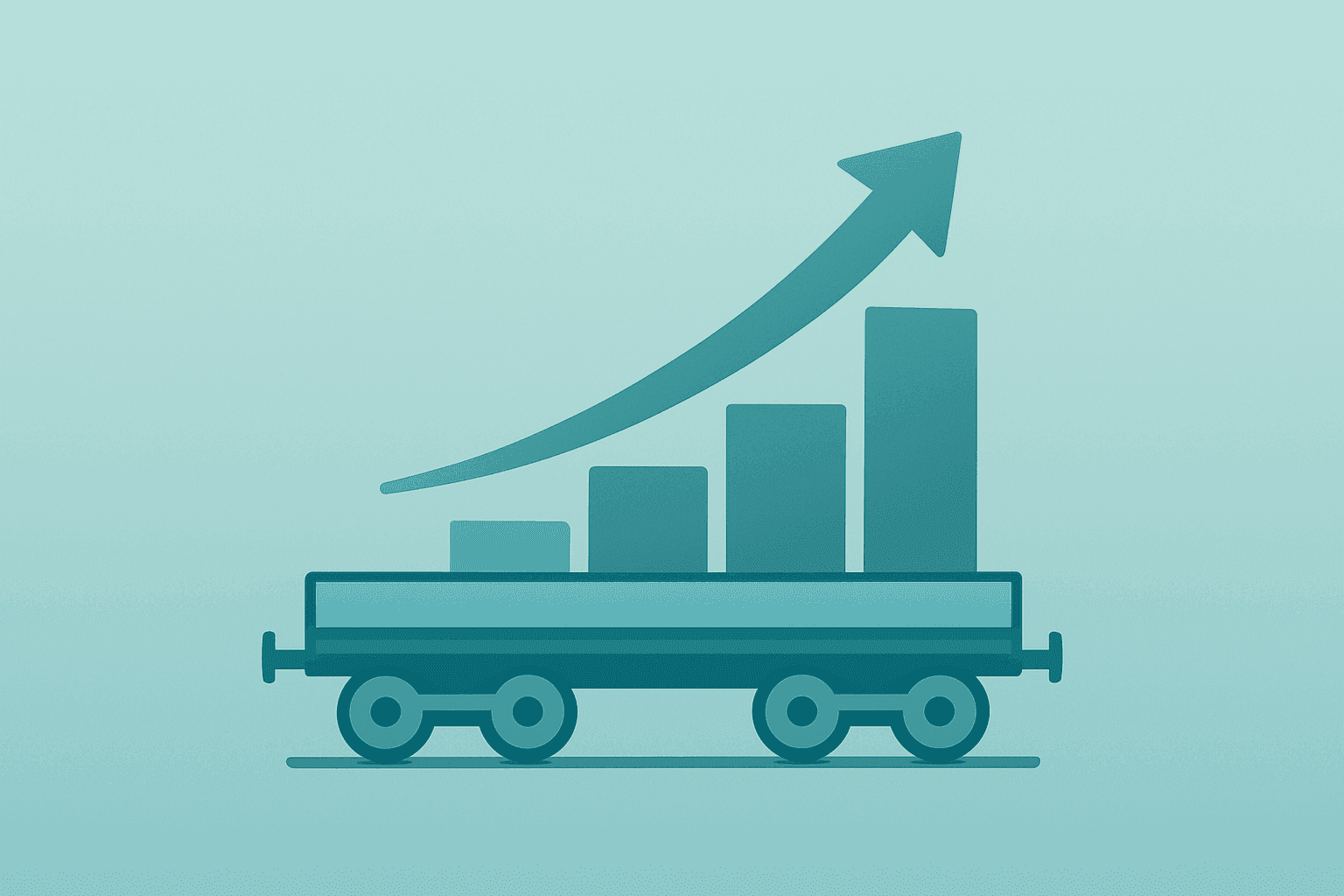 Flat-vector freight car with expanding cargo illustrating CSX Q3 earnings margin expansion and record intermodal volume.