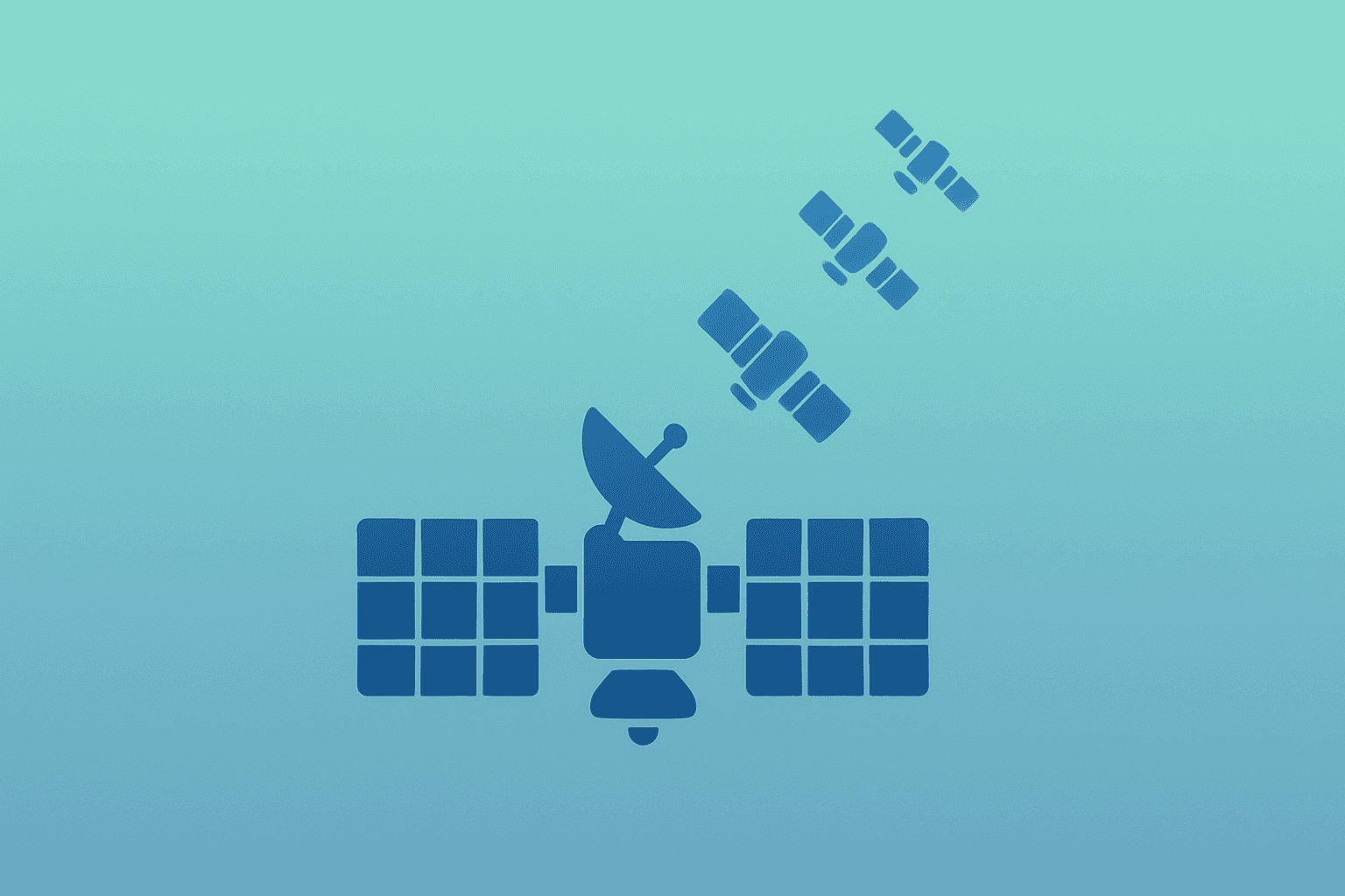 Flat vector of a centered satellite constellation scaling upward to symbolize Planet Labs earnings and raised guidance
