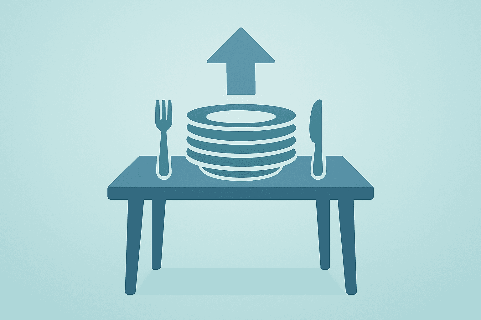 Flat vector of a restaurant table stacked with plates symbolizing Darden Restaurants earnings lifting the sales outlook.