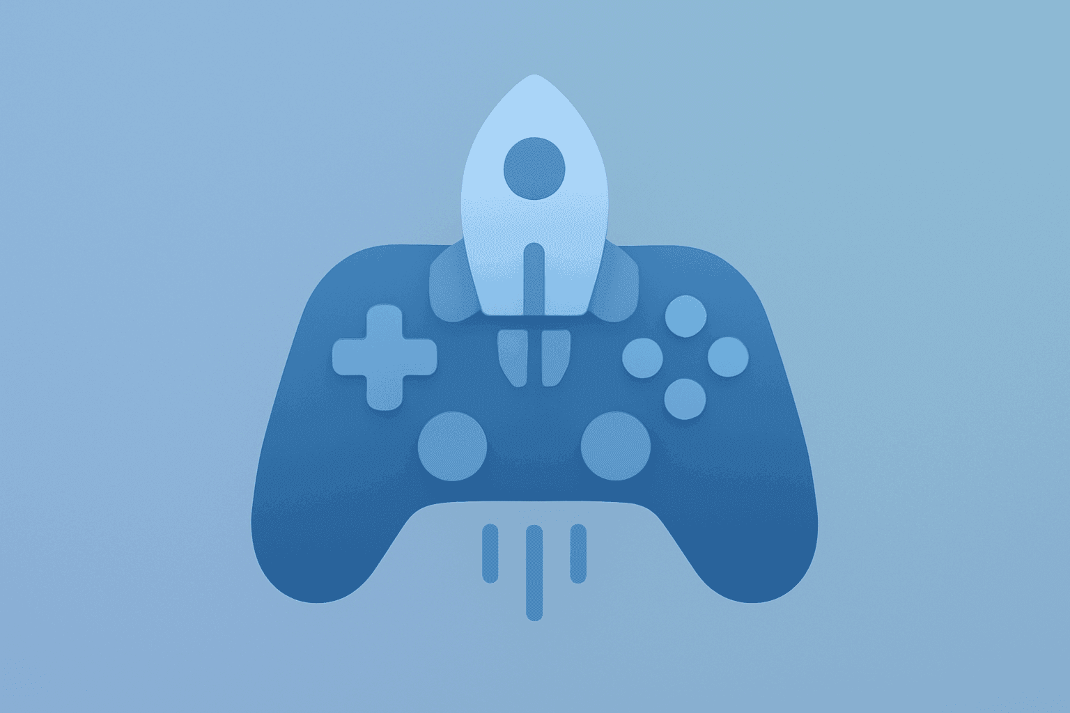 Flat vector of a gamepad fused with a rocket-like launch pad symbolizing Take-Two earnings driven by GTA VI launch.