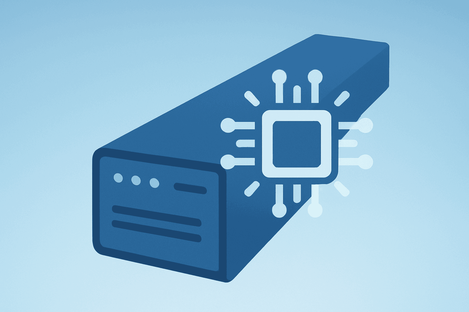 Server-chip fusion icon representing Nvidia earnings and AI data-center surge on a light cobalt-silver gradient.