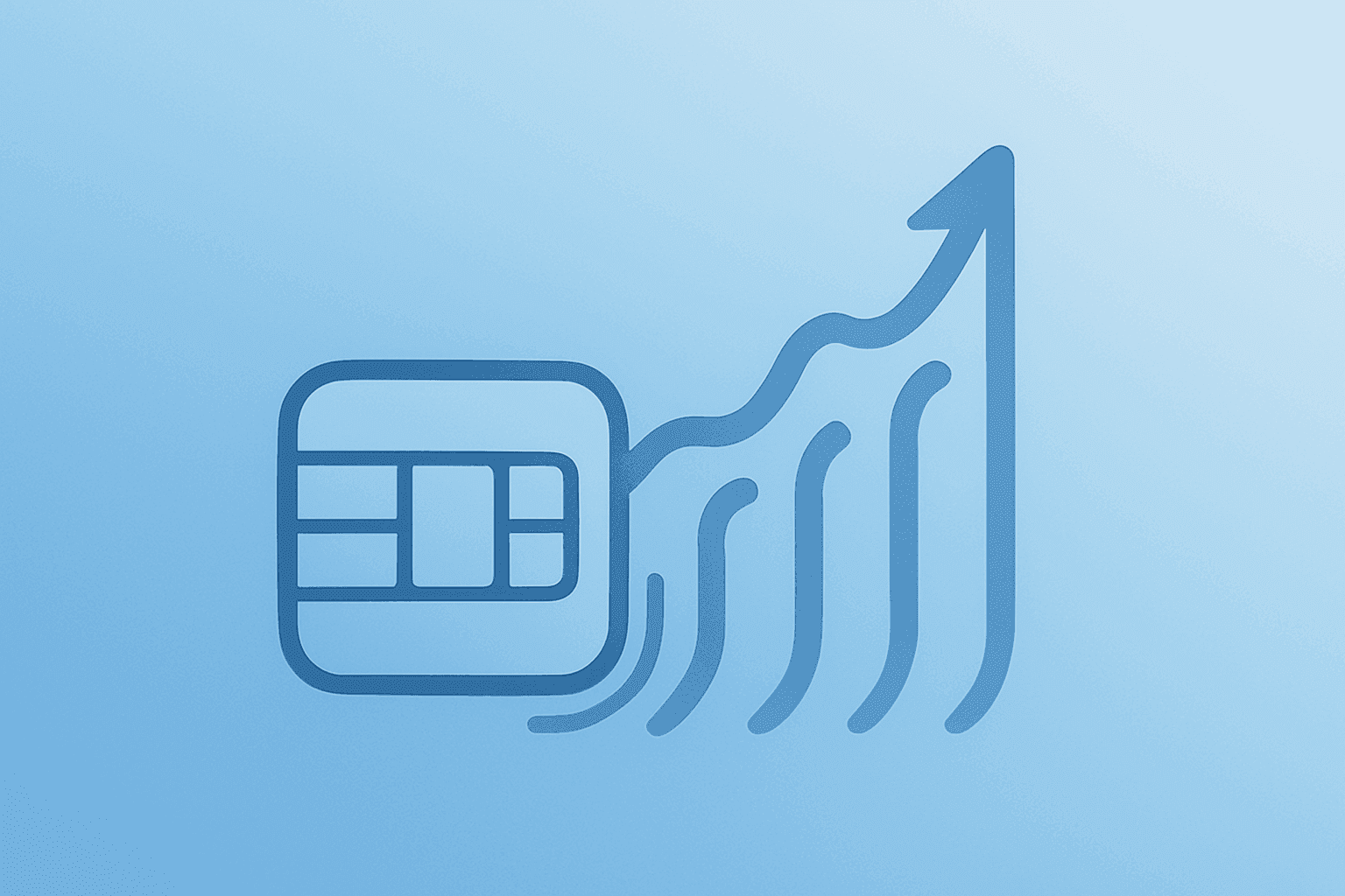 Flat vector contactless payment chip with rippling network representing Mastercard earnings beat and higher volumes.