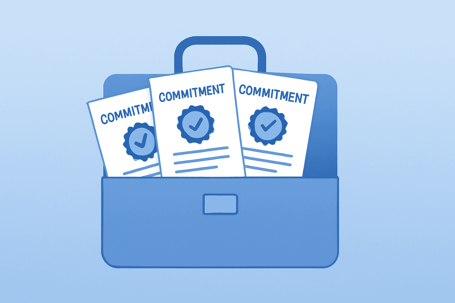 Flat filled vector of a briefcase of sealed commitment letters symbolizing the Victory Capital bid for Janus Henderson.