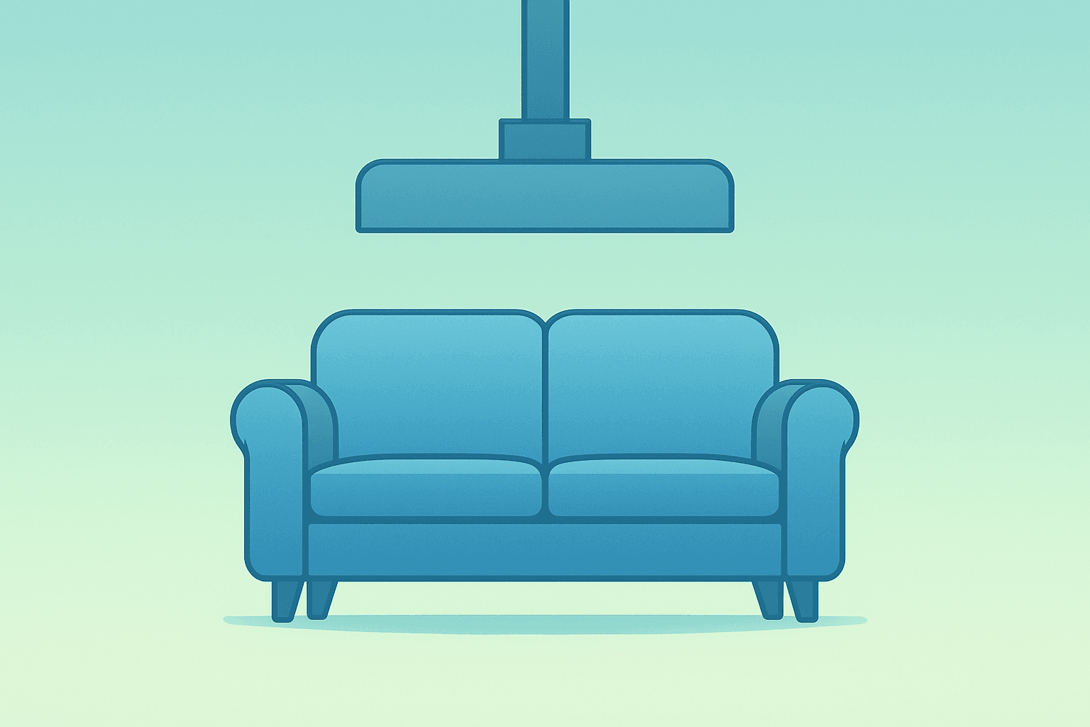 Flat vector of an upholstered sofa under compression plates symbolizing Wayfair earnings margin trade-off.