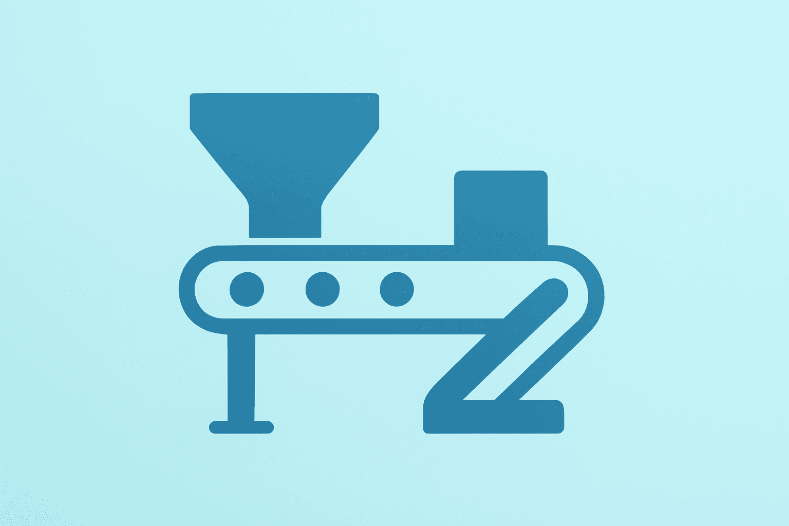 Centered vector of an industrial fry line folding inward to symbolize Lamb Weston earnings pivot to cash flow.