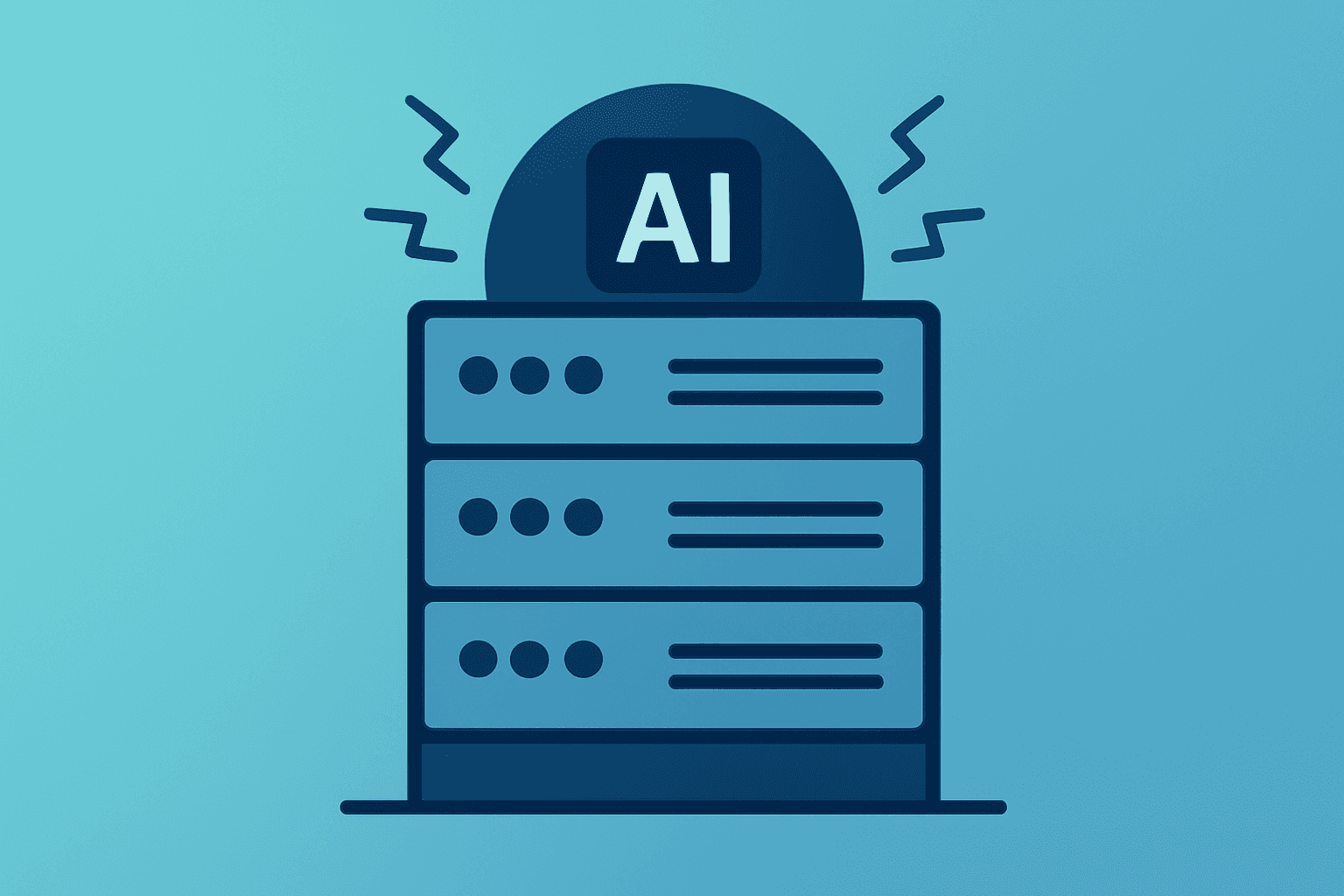Flat filled vector of a server rack straining under AI compute to represent Microsoft stock plummets amid cloud slowdown.