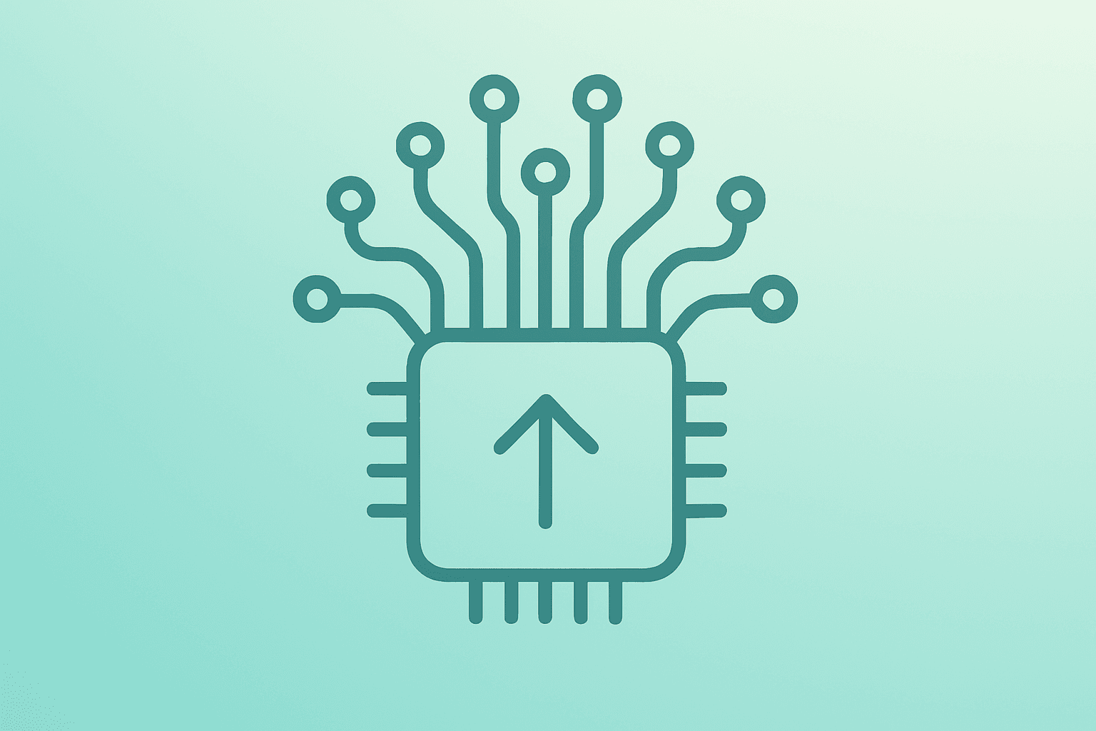 Flat vector accelerator chip with expanding circuits representing Broadcom revenue guidance and AI networking demand.
