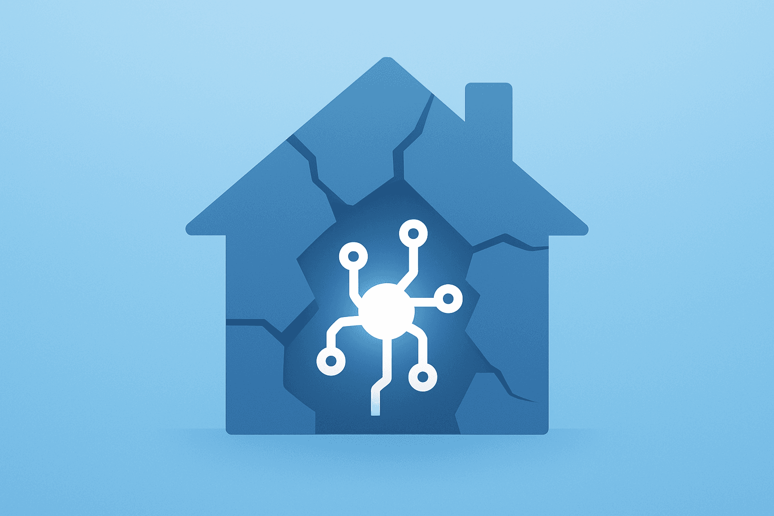 House-shaped vault fracturing to signal Opendoor stock leadership reset and CEO buy; flat vector subtle shadow.