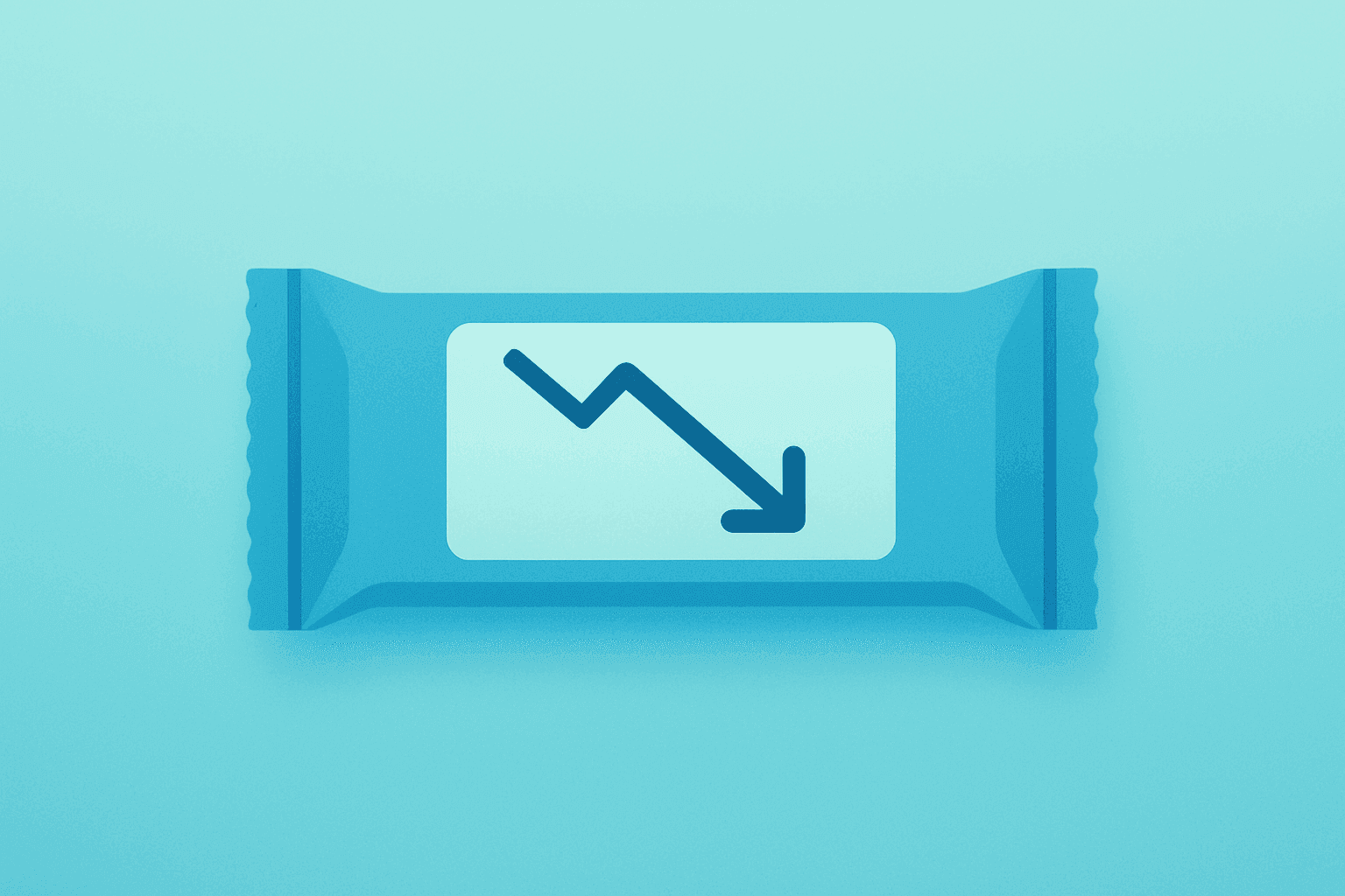 Flat vector of a packaged snack with muted label and shadow lift signaling margin pressure around Simply Good Foods earnings.