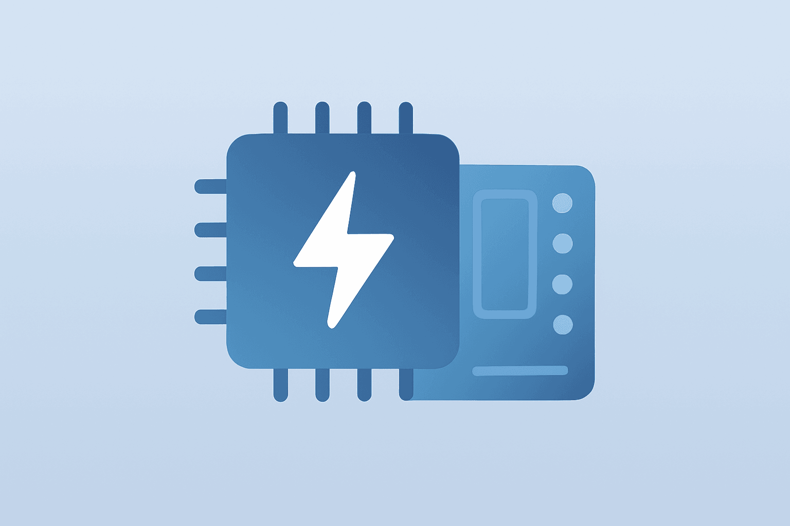 Flat vector of a chip merging with an edge compute module to symbolize onsemi to buy Synaptics and the Physical AI shift