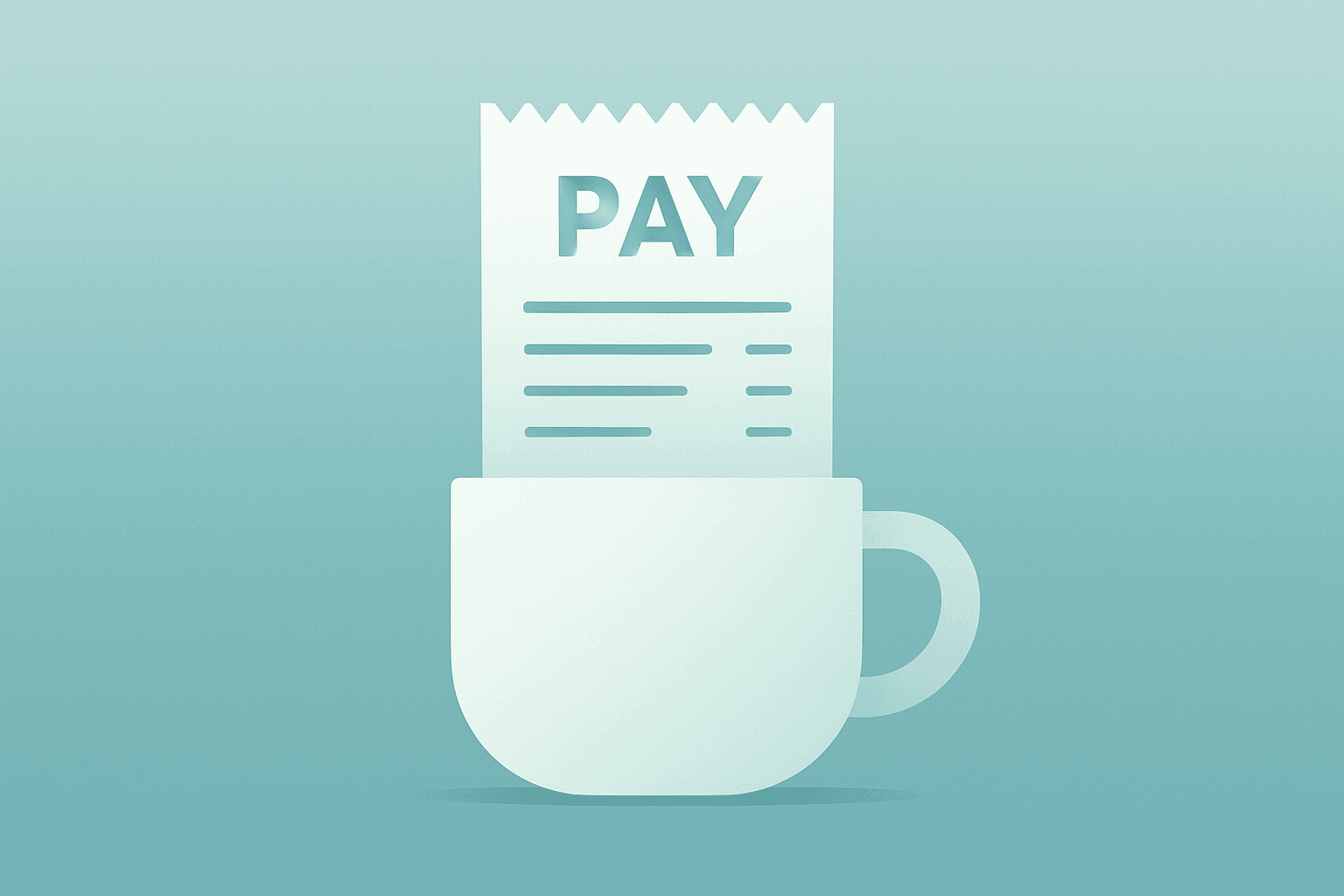 Flat vector of a paper paystub merging into a coffee cup symbolizing Starbucks weekly pay and potential labor-cost pressure.