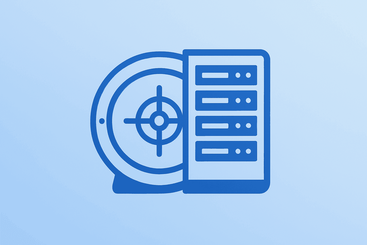 Flat vector of a bank vault morphing into a server rack to illustrate JPMorgan AI hiring rebalancing staff toward tech roles.