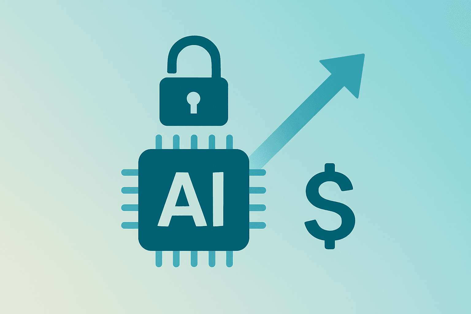 Flat filled vector of a chip fused with an opening gate, symbolizing the Nvidia China export review and market reopening.