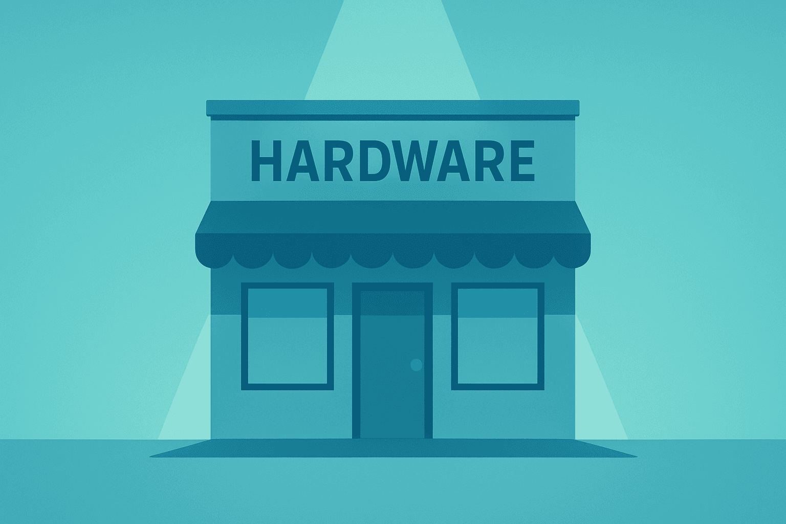 Flat vector of a hardware-store storefront with a steady spotlight reflecting Home Depot earnings and modest growth guidance.
