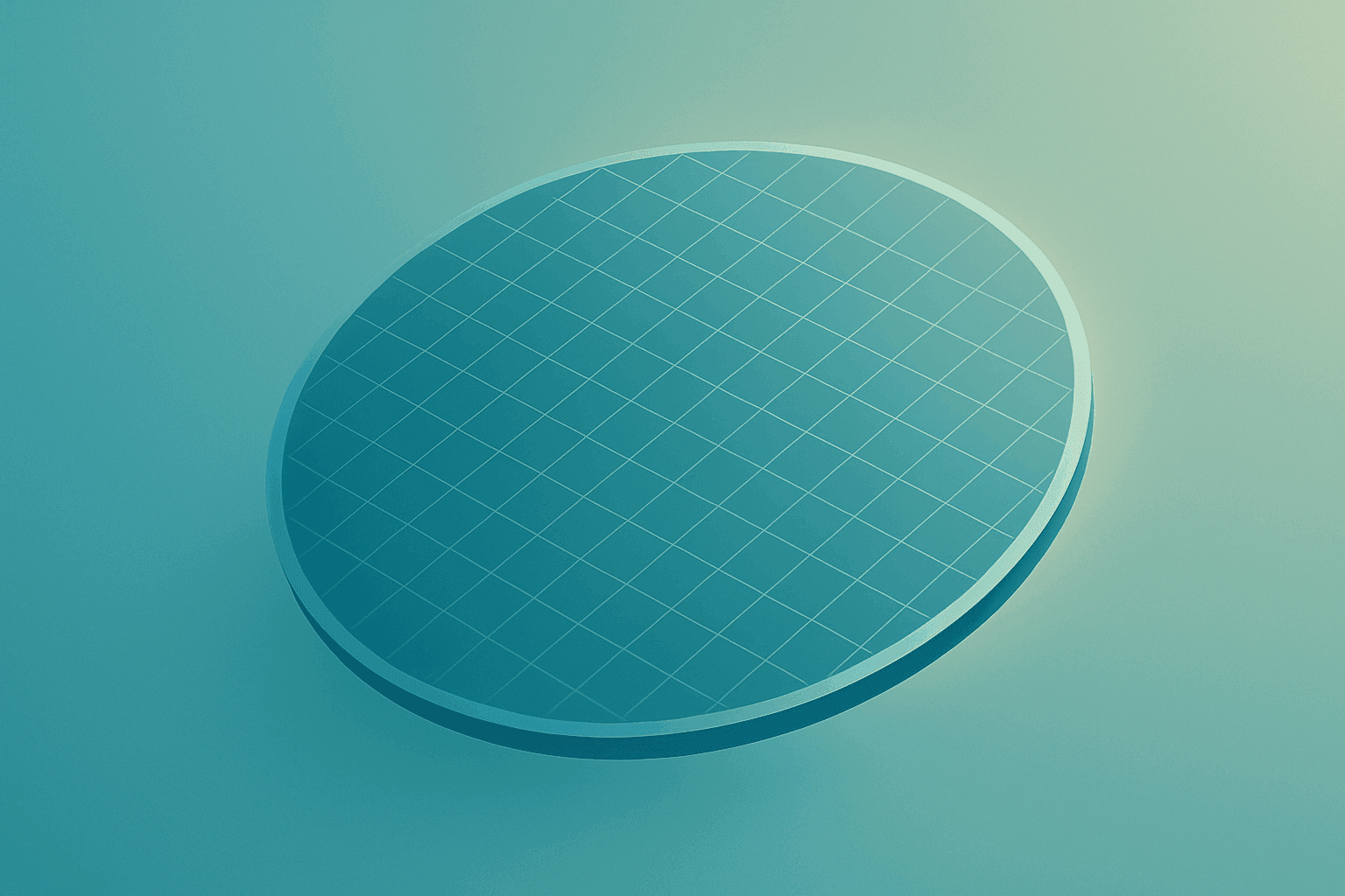 Flat vector of a NAND wafer with a dimming glow representing Sandisk Investor Day and a memory-chip selloff.