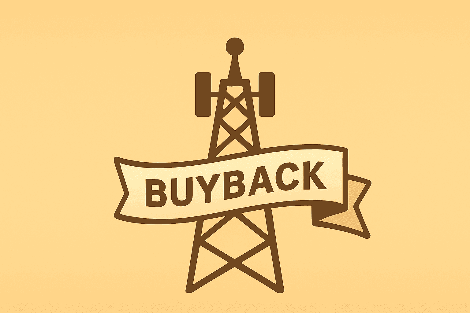 Flat vector of a telecom mast entwined with a growing cashflow ribbon and buyback arc to symbolize Verizon earnings momentum.