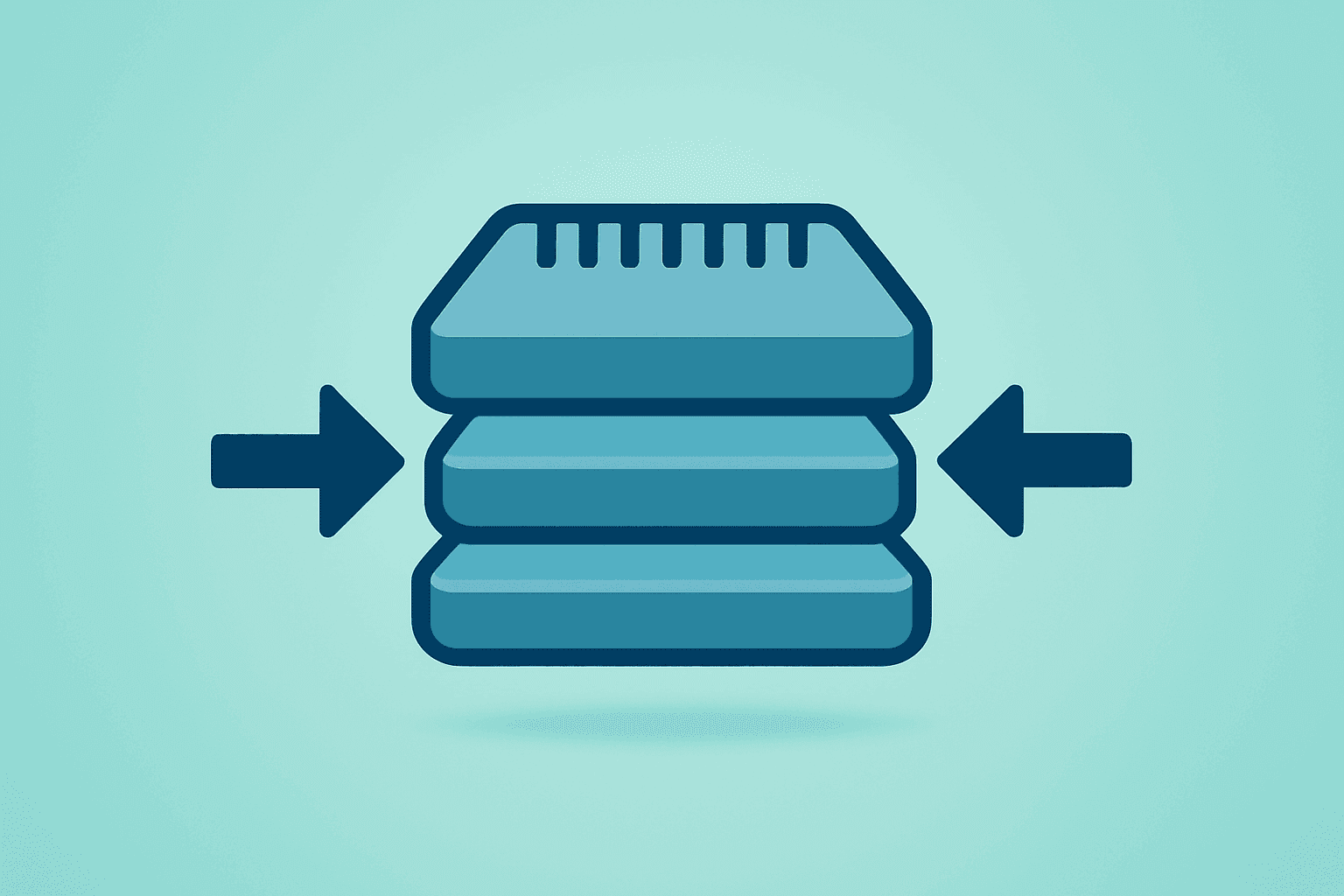 Flat vector of a stacked memory wafer compressing inward to represent SK Hynix buyback and float reduction.