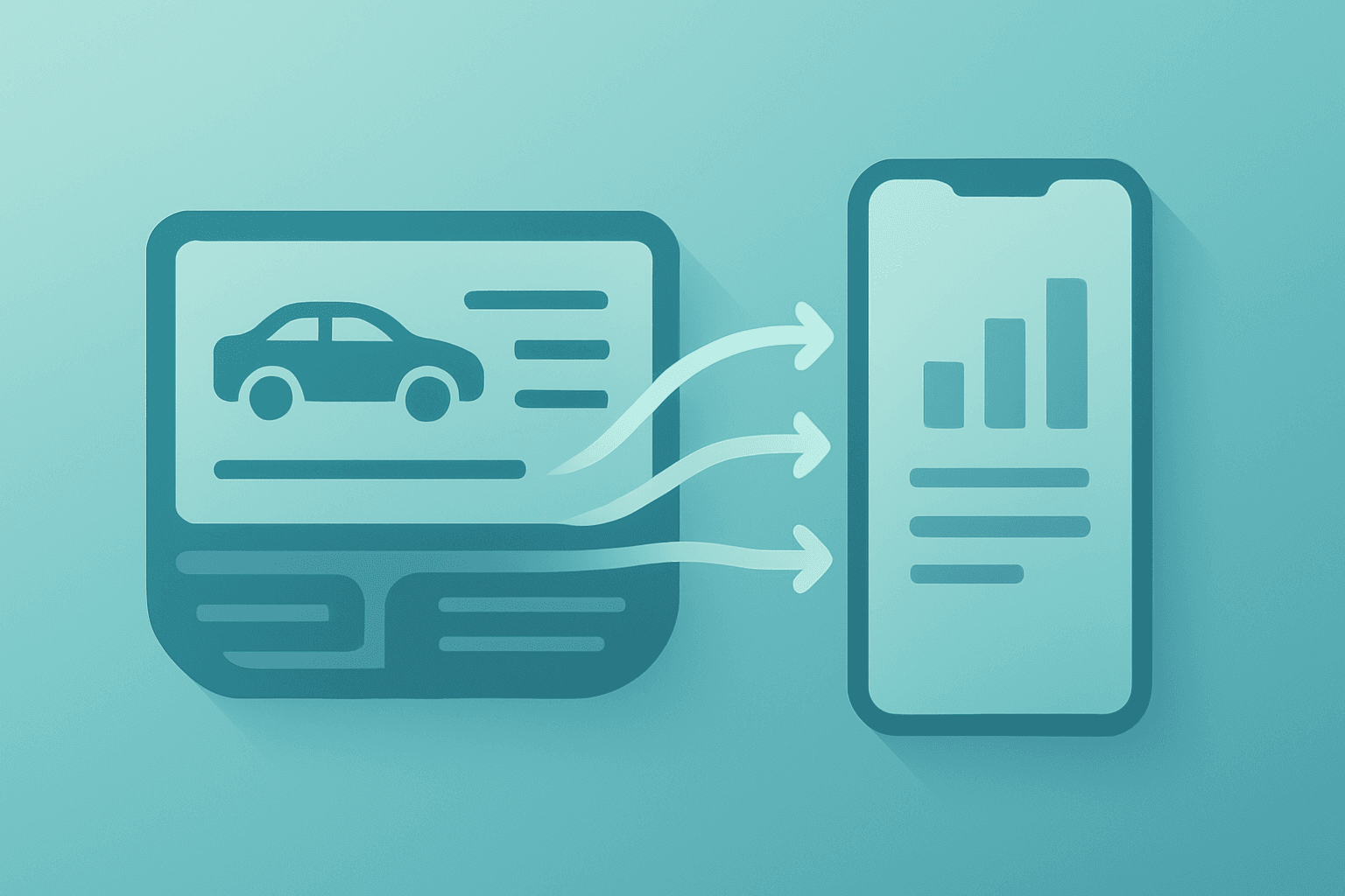 Flat-vector car infotainment screen merging with a smartphone to illustrate Tesla CarPlay integration and connectivity shift.