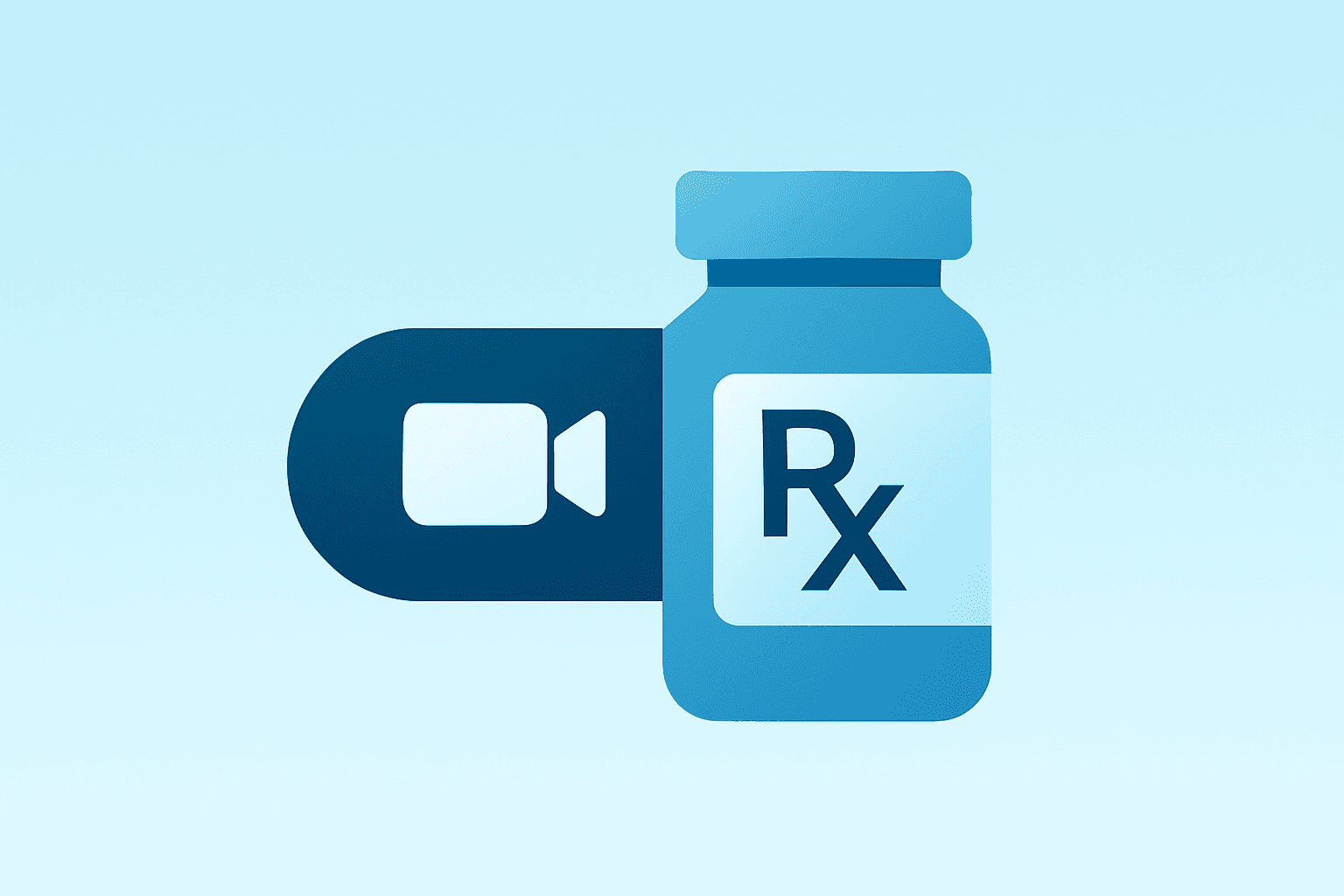 Flat-vector telehealth capsule fused with a prescription vial, symbolizing Hims & Hers 2026 revenue guidance and growth.