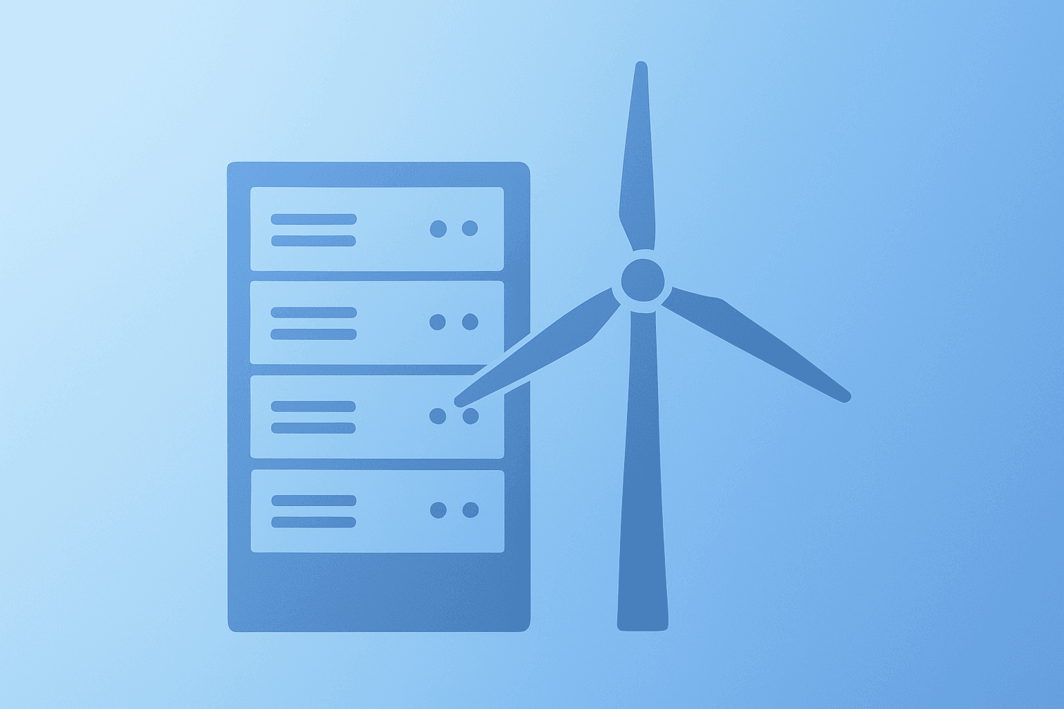 Flat vector of a server and power turbine fused to symbolize the OpenAI SoftBank SB Energy investment and AI campuses